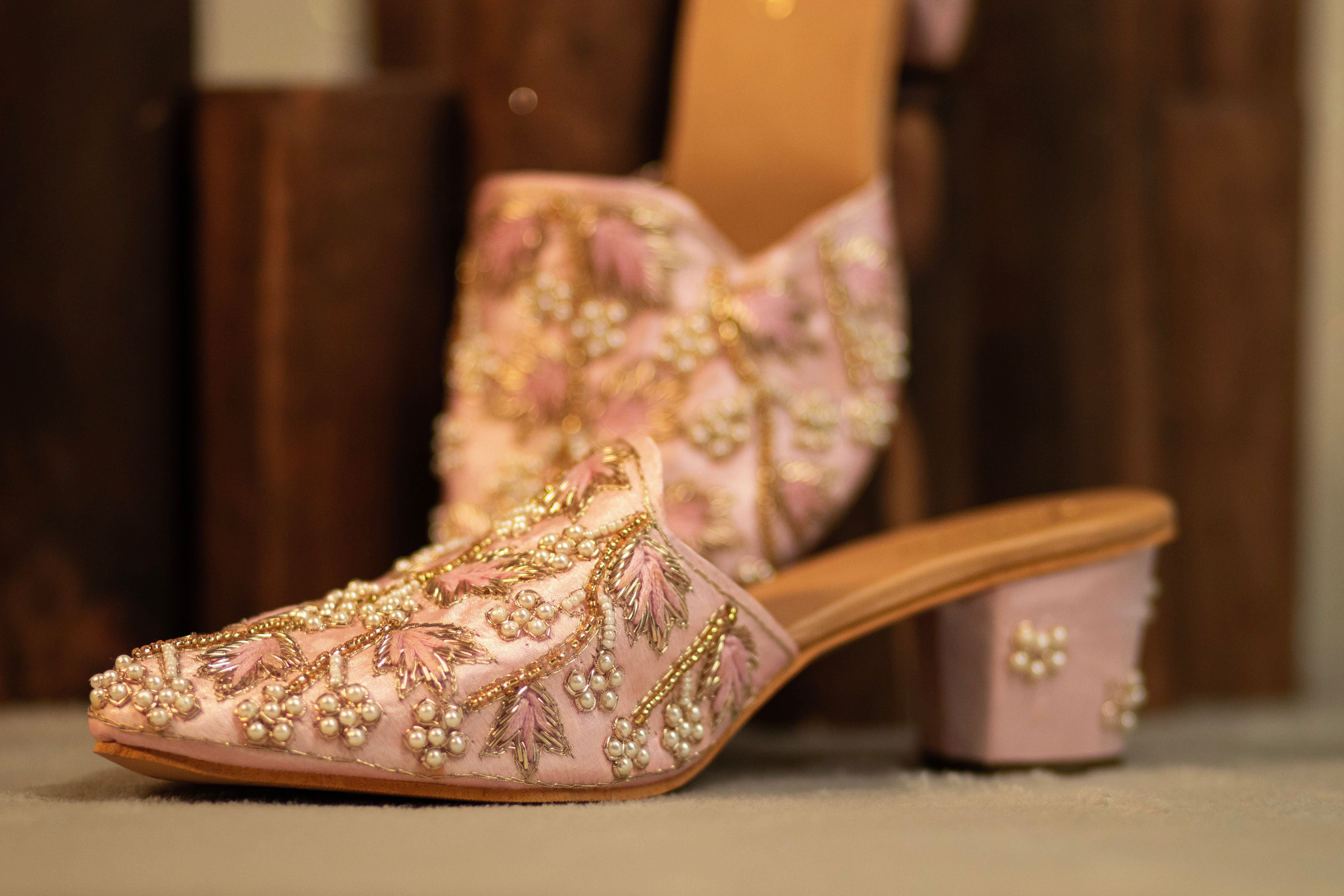 Rosé Pearl Embroidered Mules