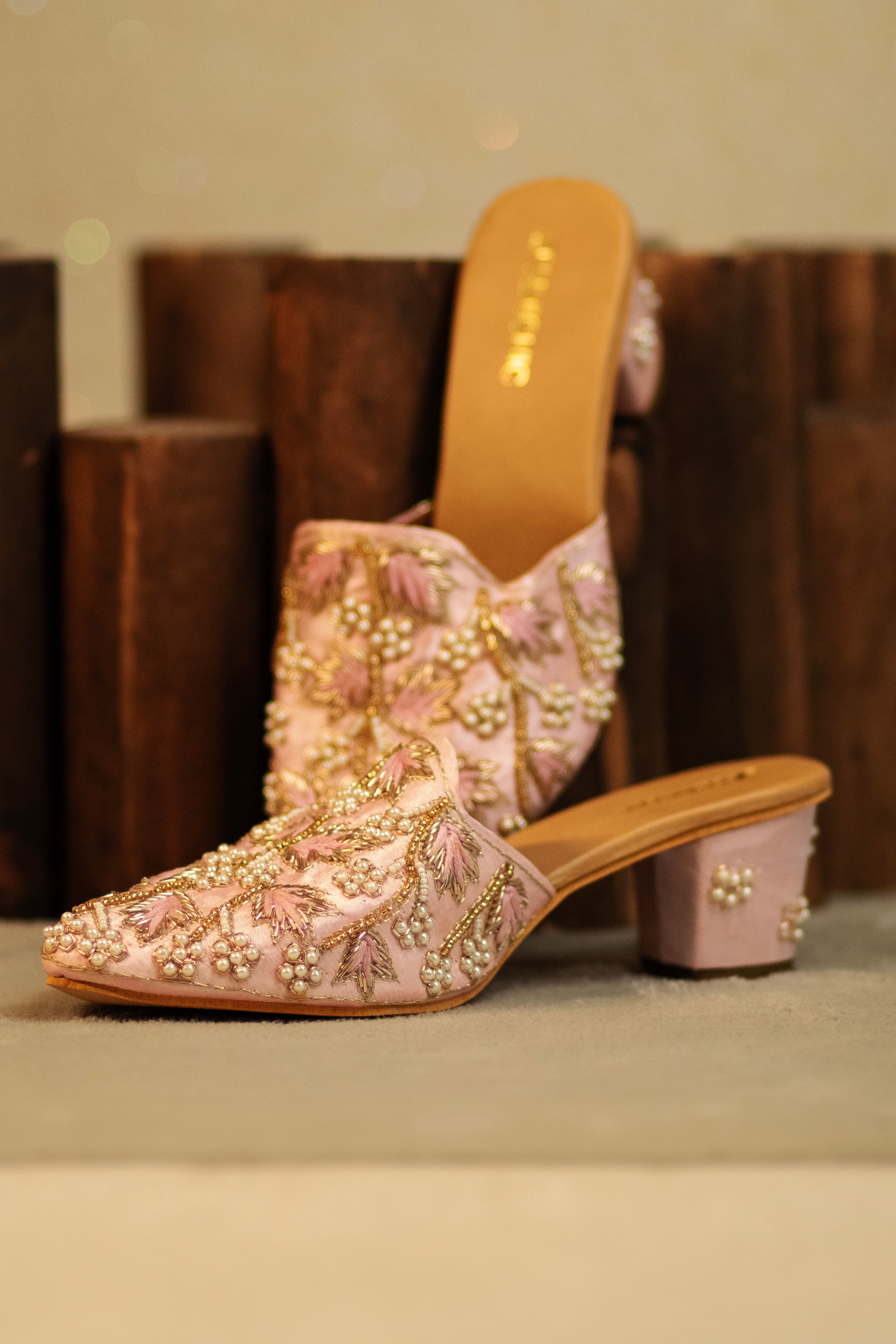 Rosé Pearl Embroidered Mules