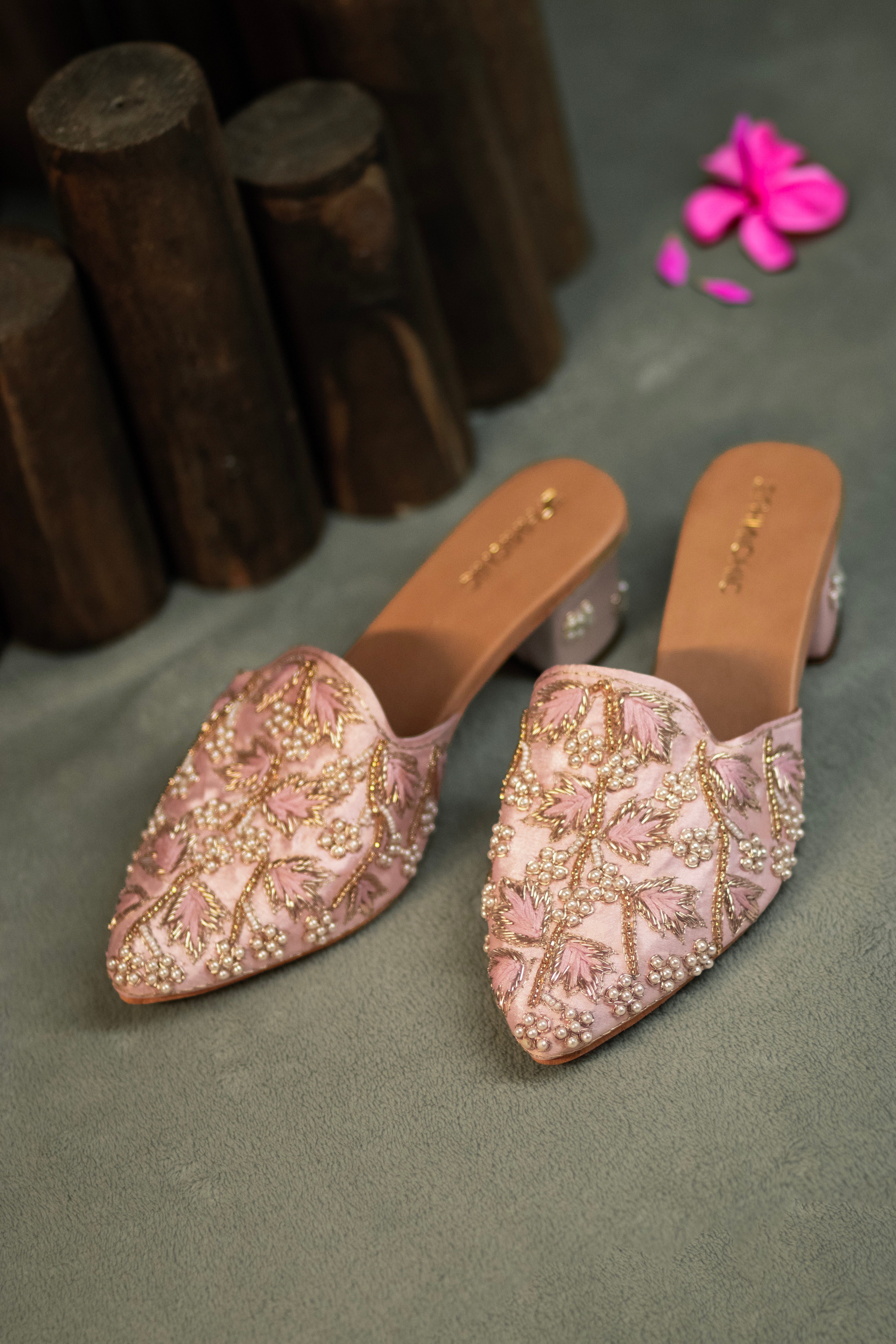 Rosé Pearl Embroidered Mules