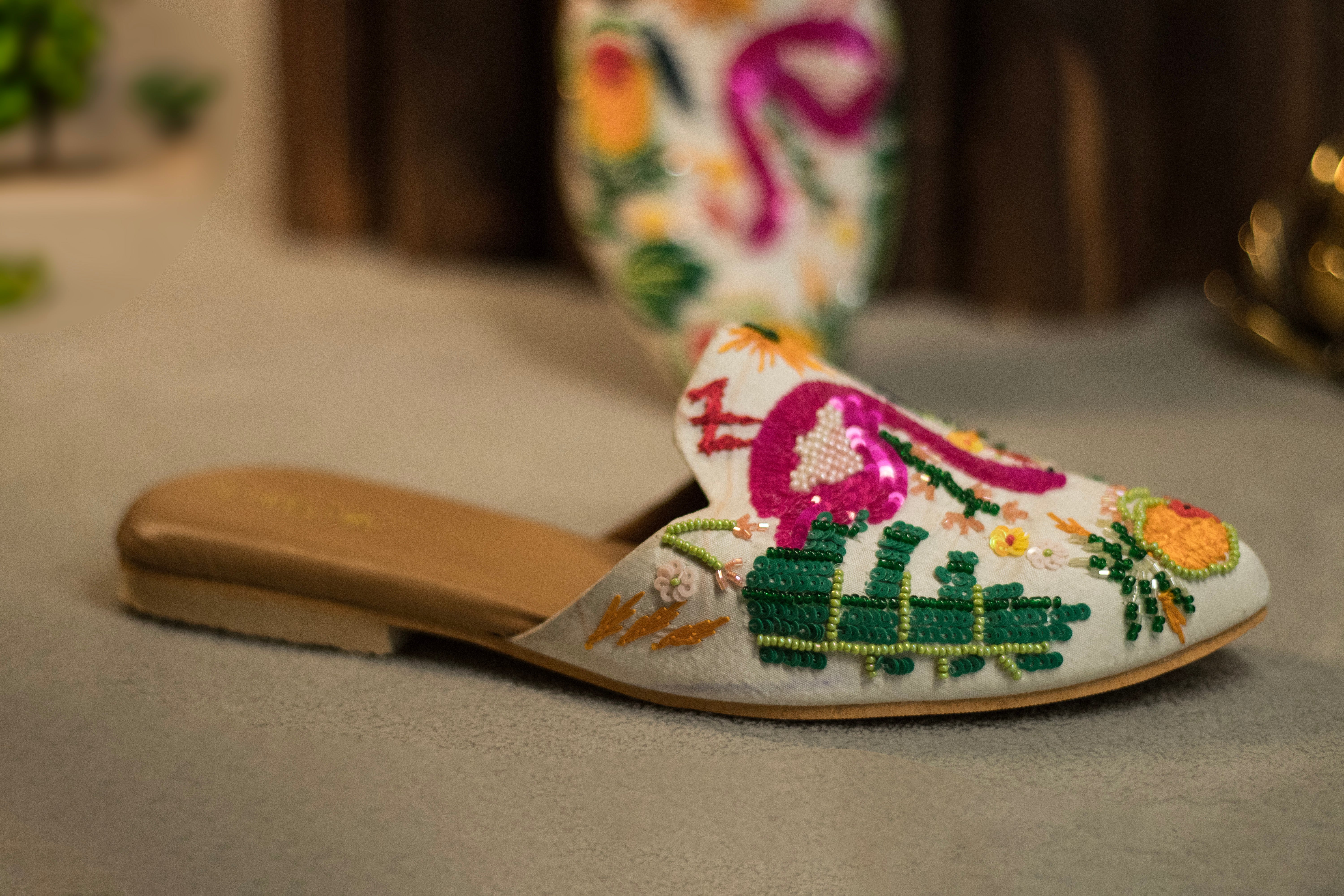 Flamingo Garden Handcrafted Mules