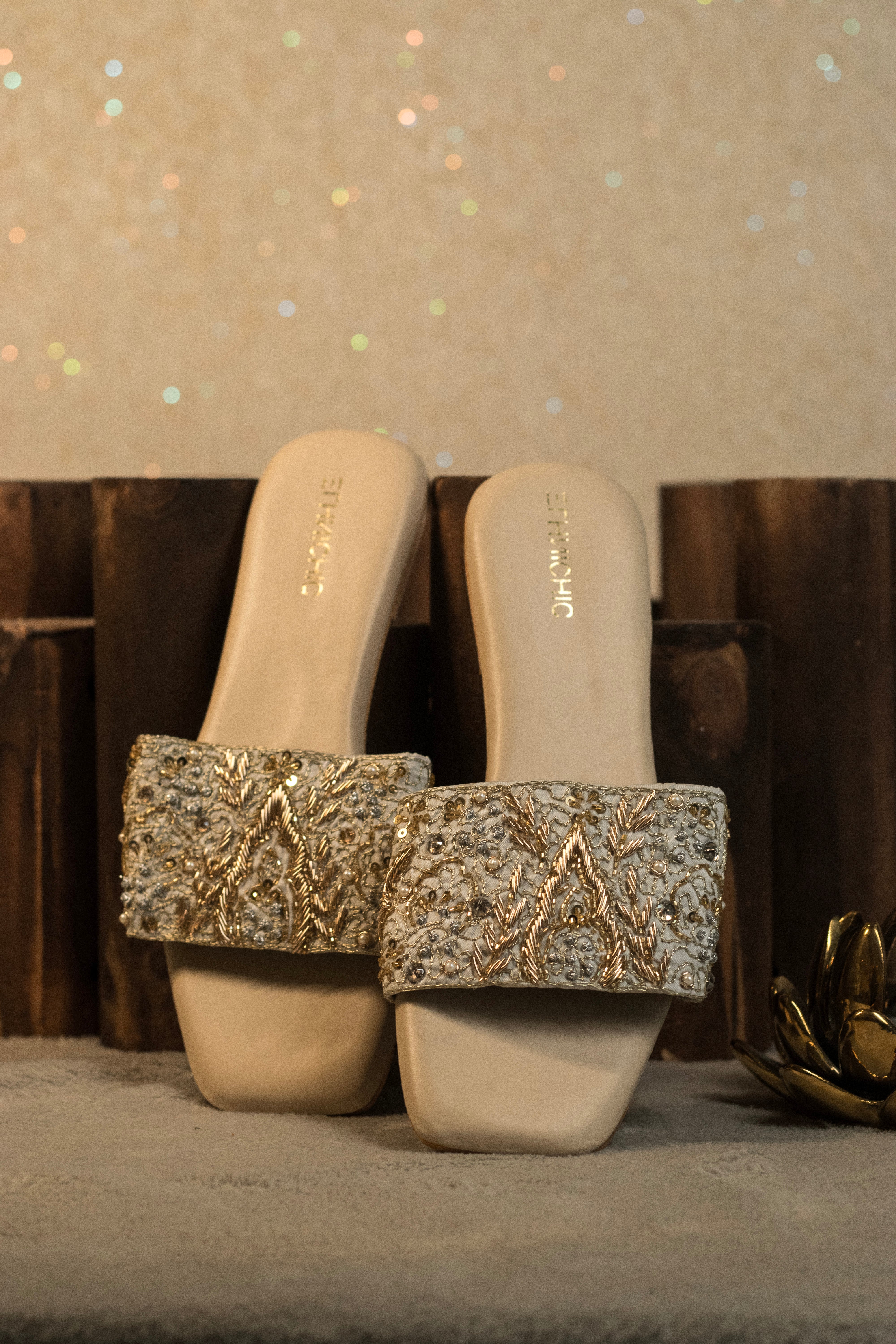 Golden Ivory Embellished Sliders