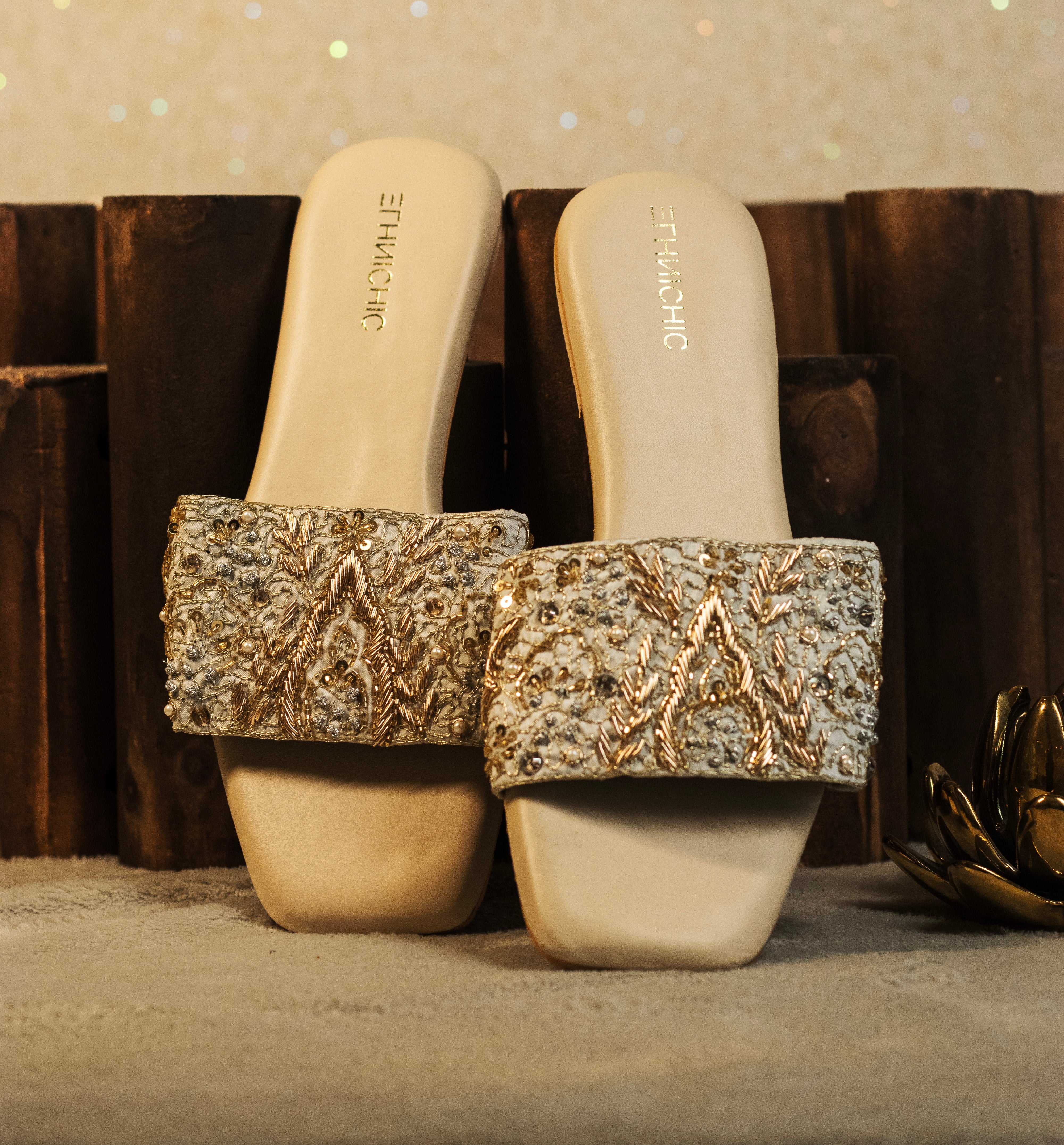 Golden Ivory Embellished Sliders