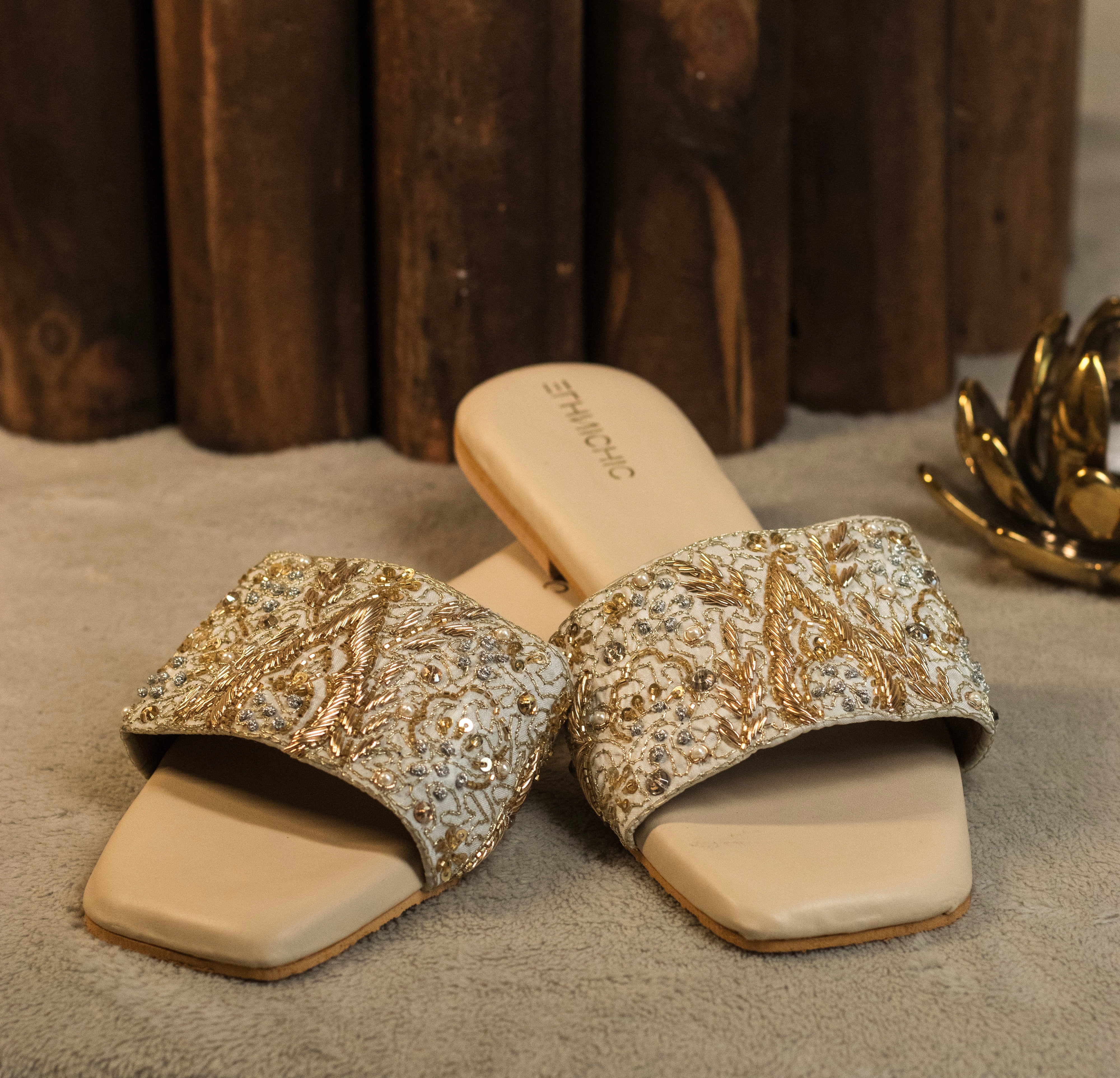 Golden Ivory Embellished Sliders