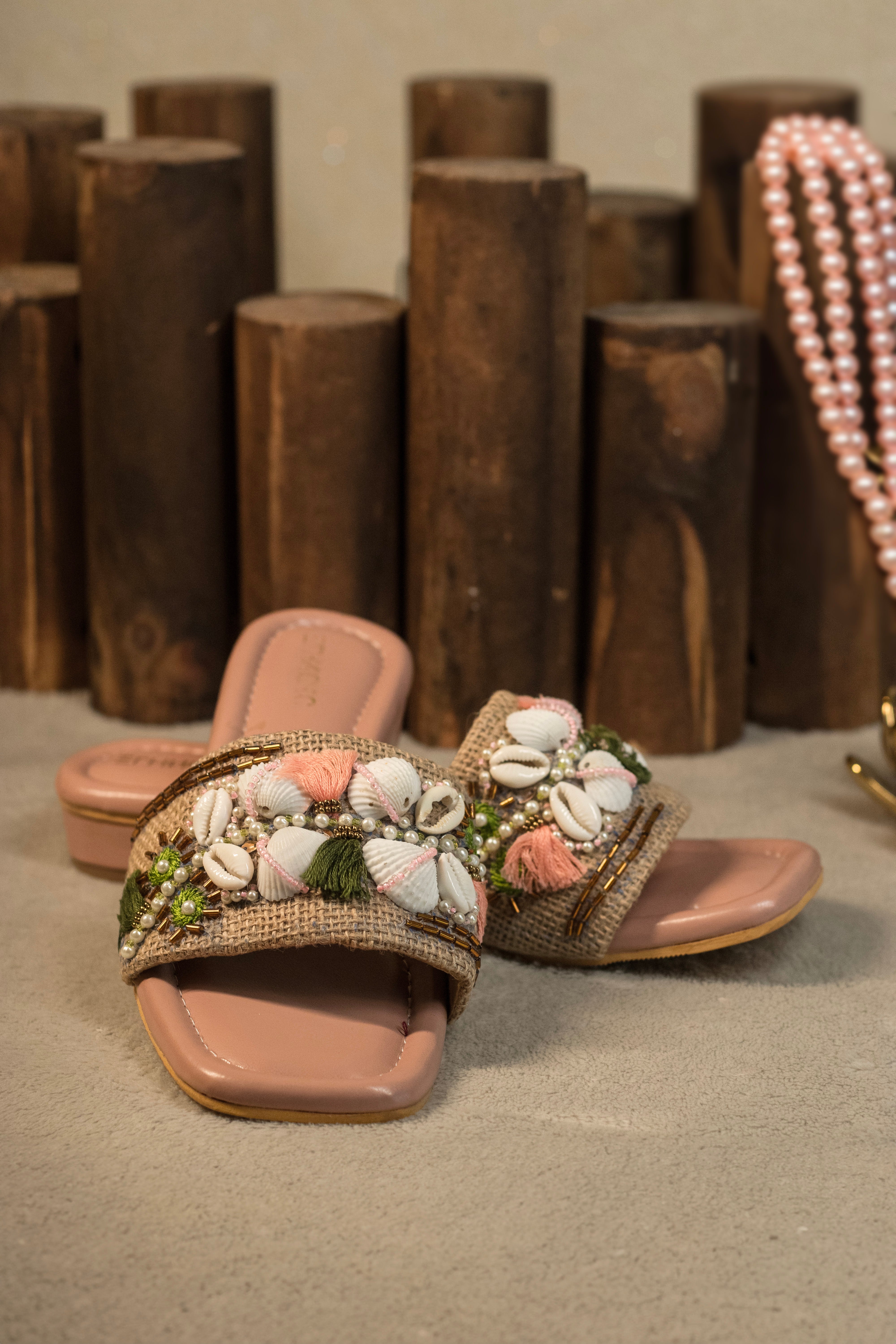 Seashell Charm Embellished Sliders