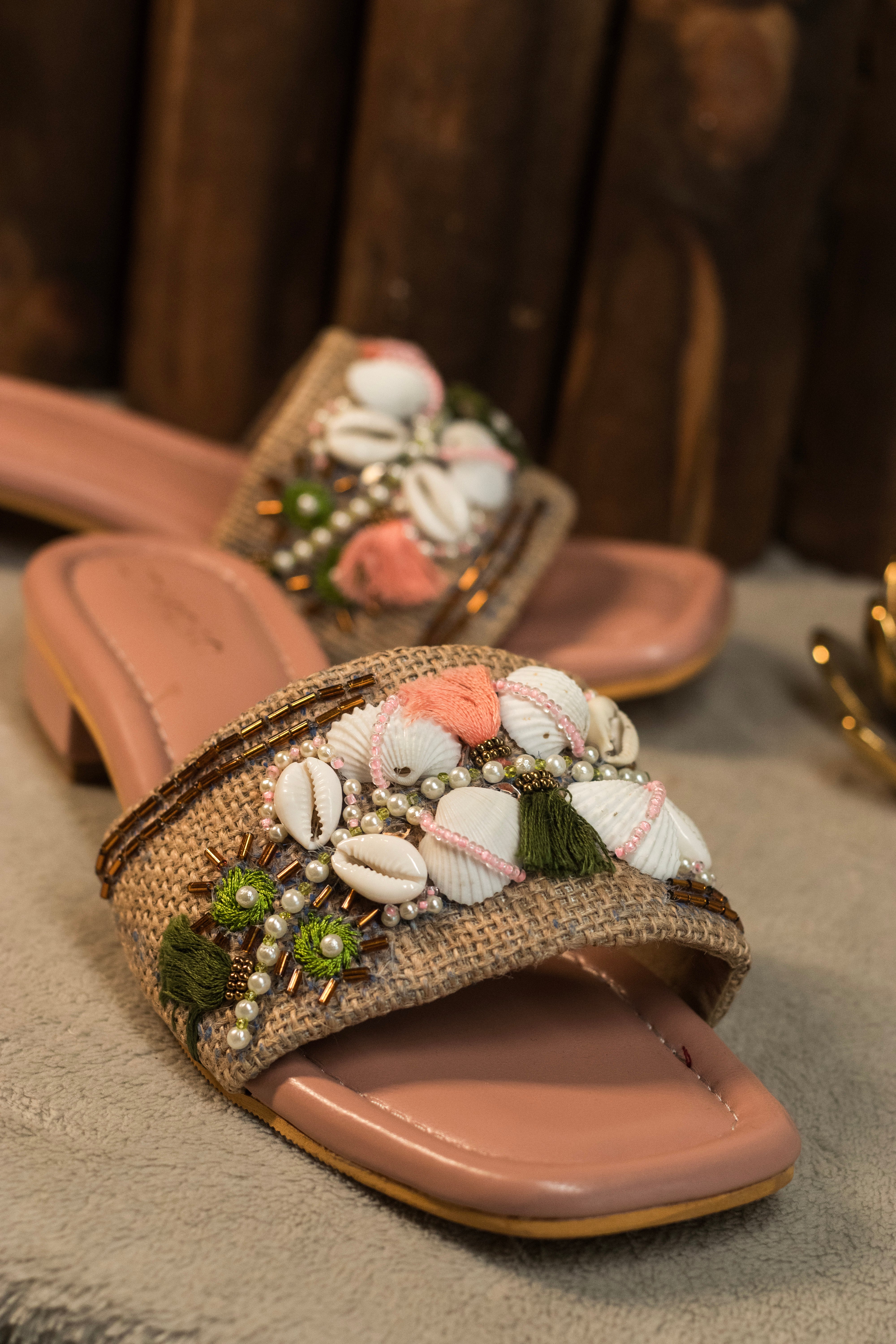 Seashell Charm Embellished Sliders