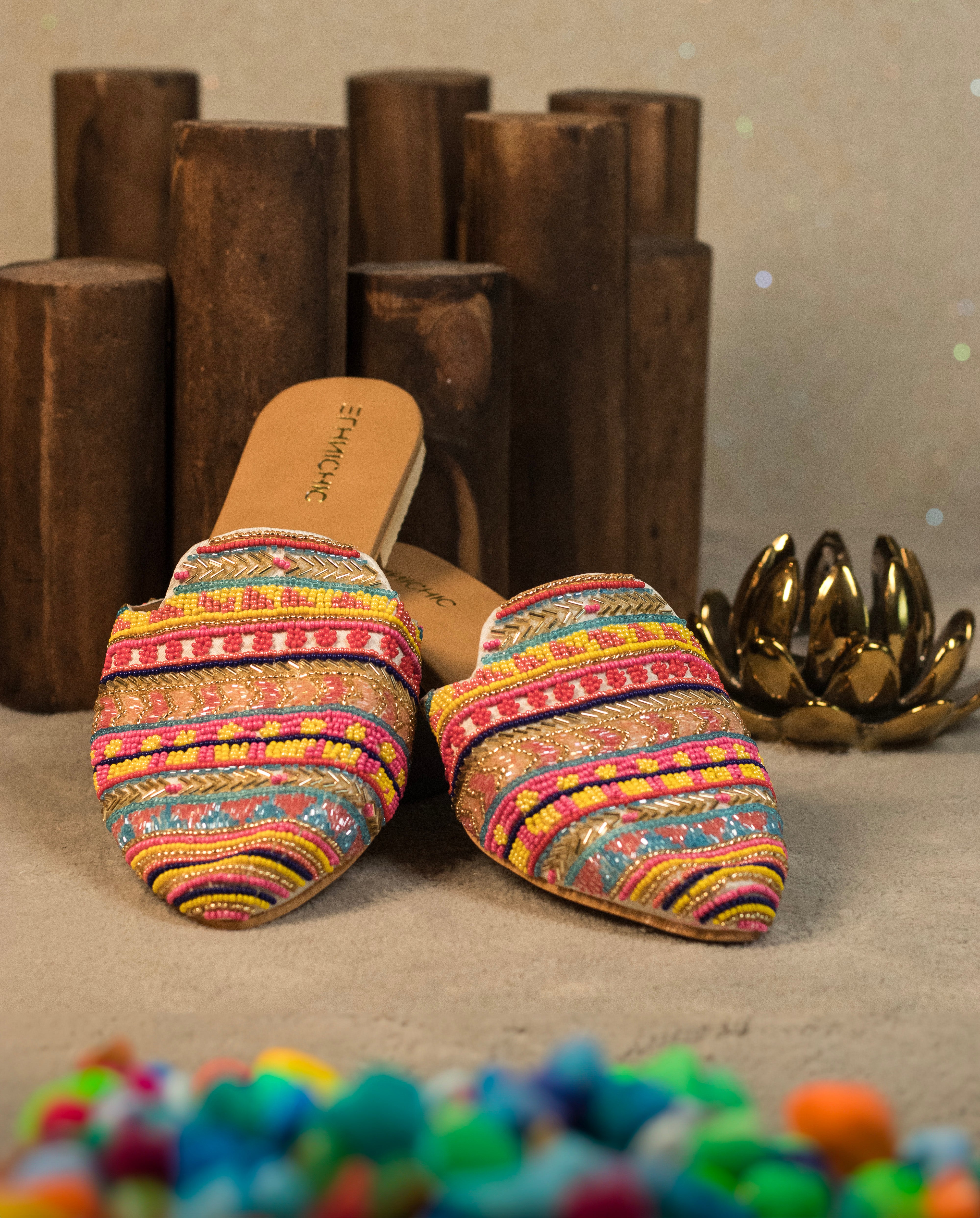 Boho Beaded Pointed Mules