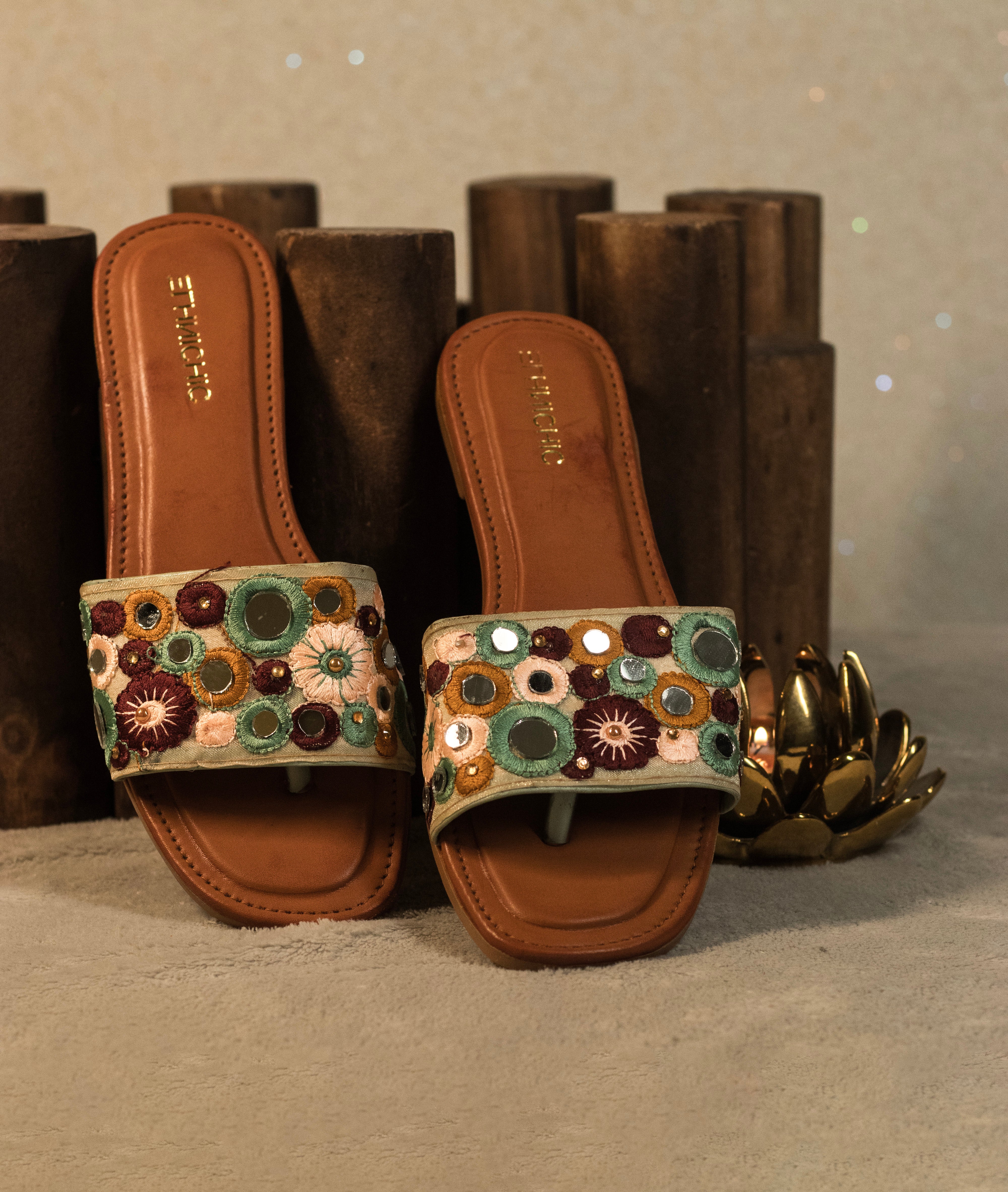 Bloom Mirror Embellished Toe-Ring Flats