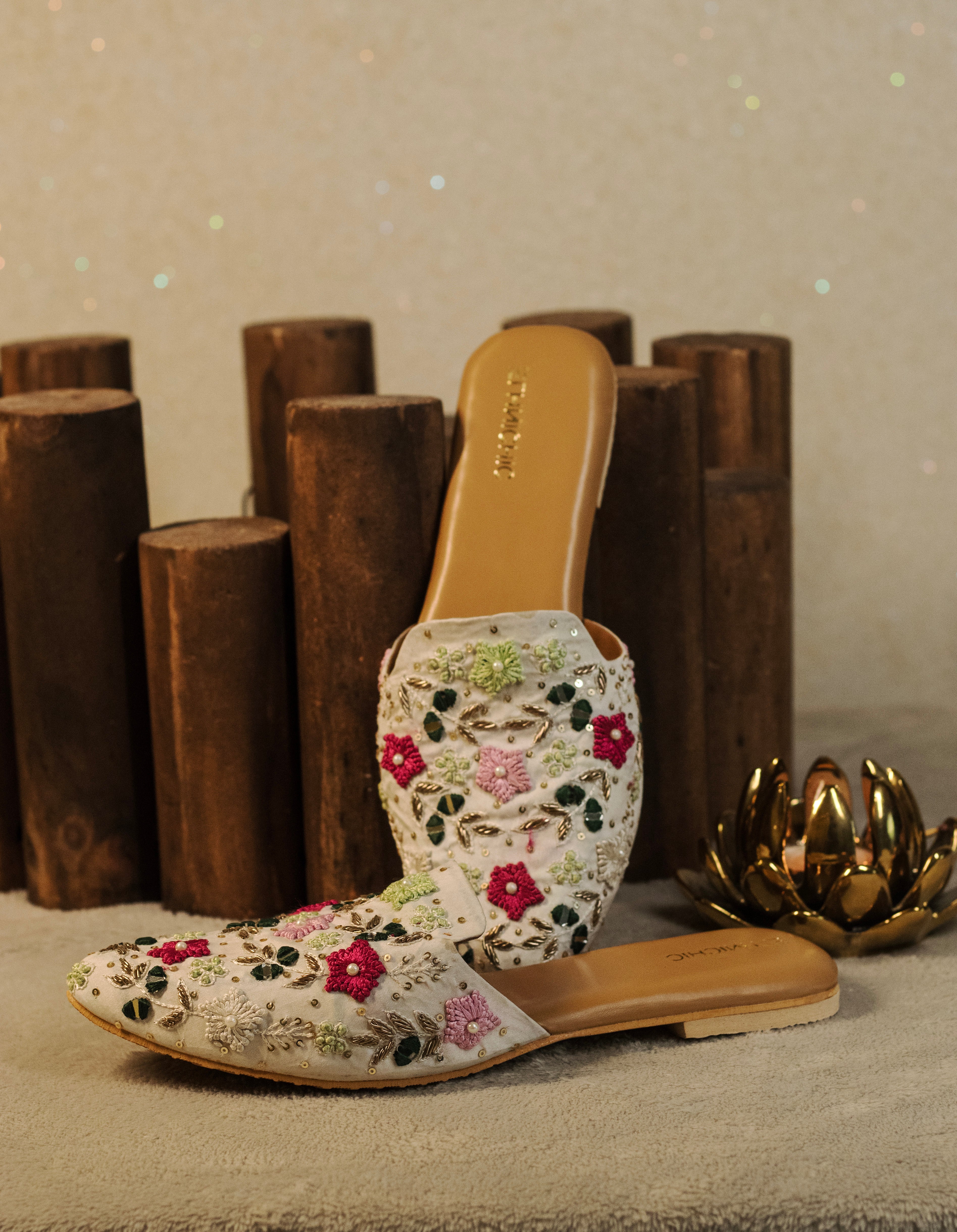 Floral Embroidered Ethnic Mule Flats