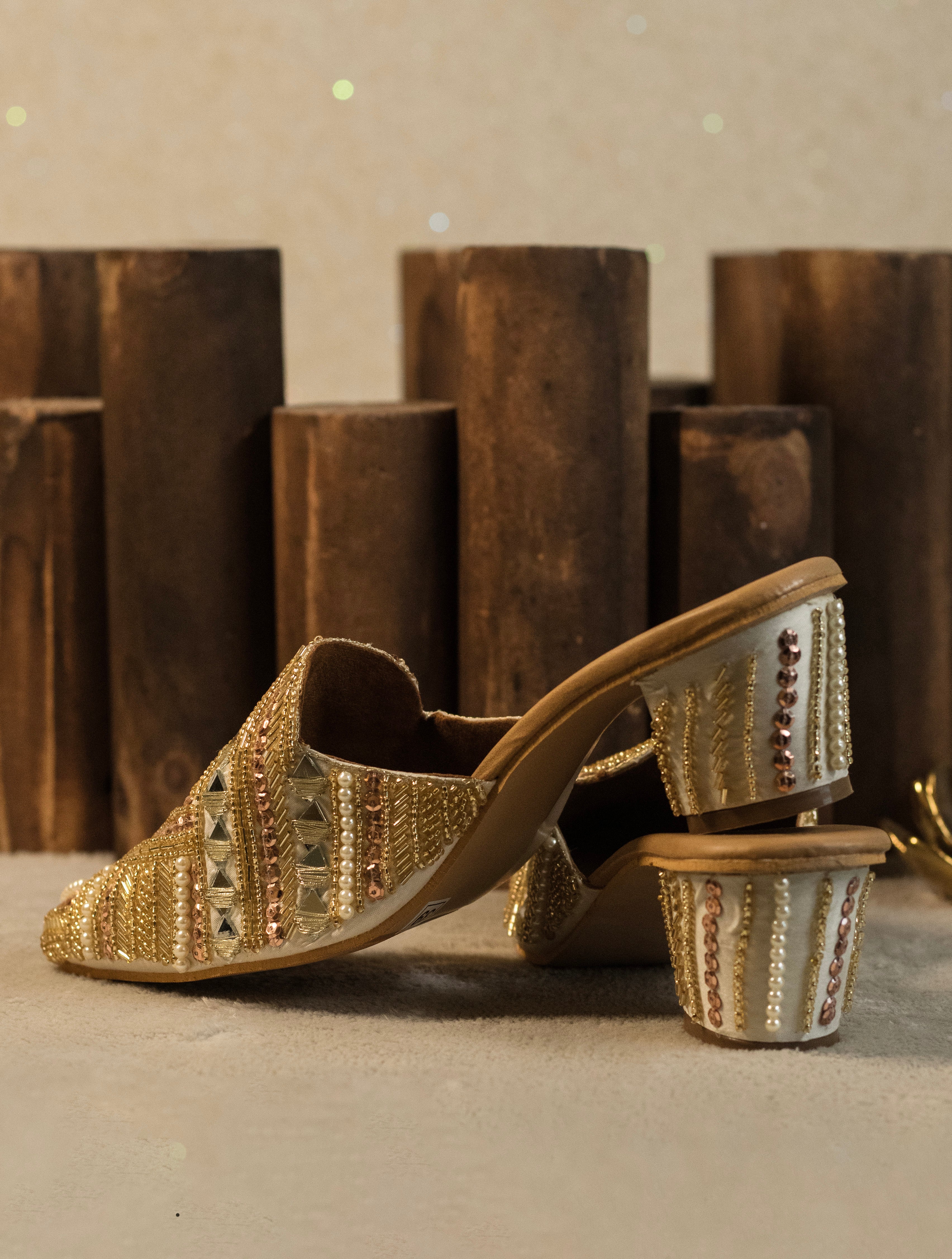 Regal Gold Hand-Embellished Mules