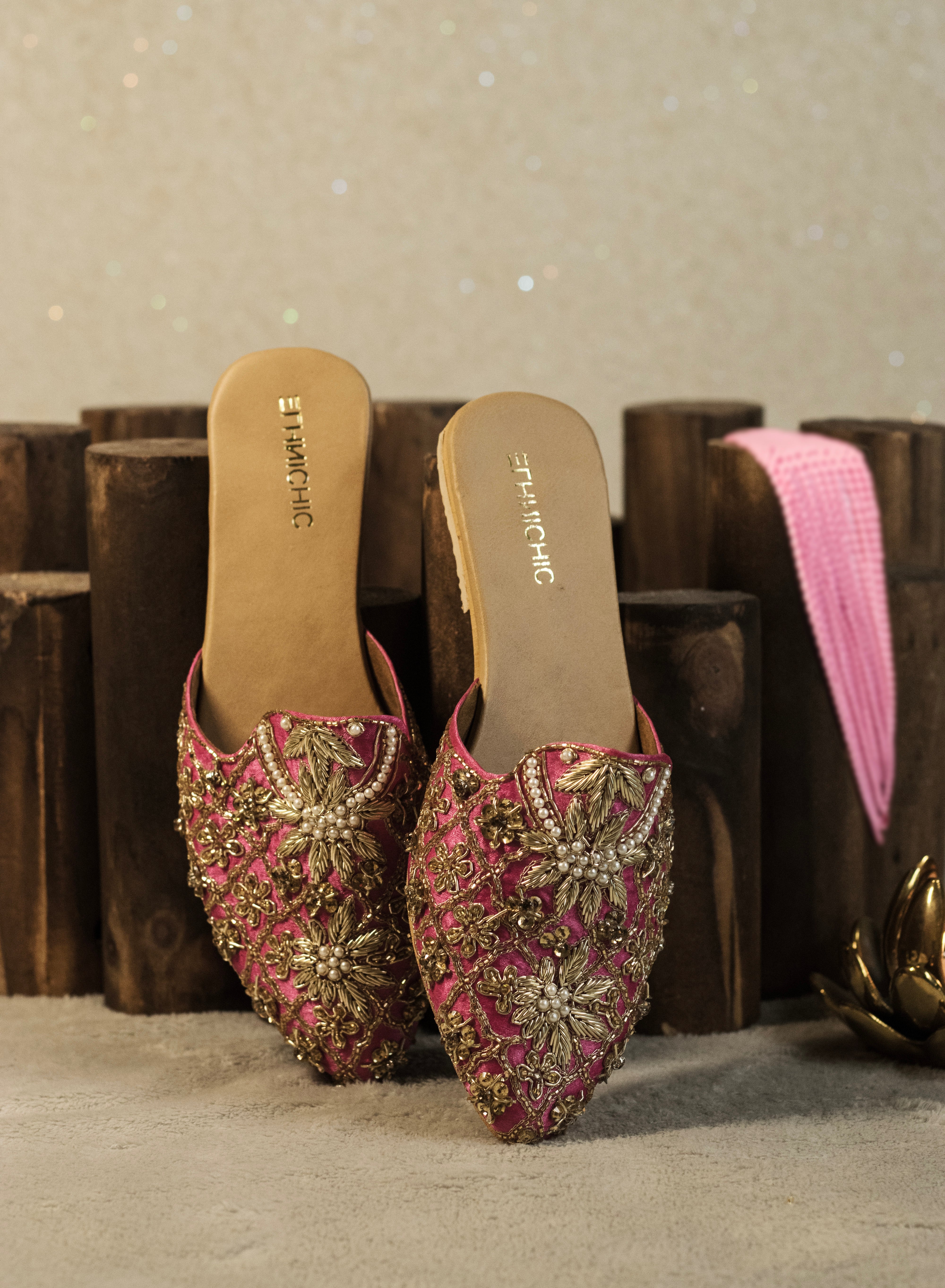 Fuchsia Bloom Hand-Embellished Mules