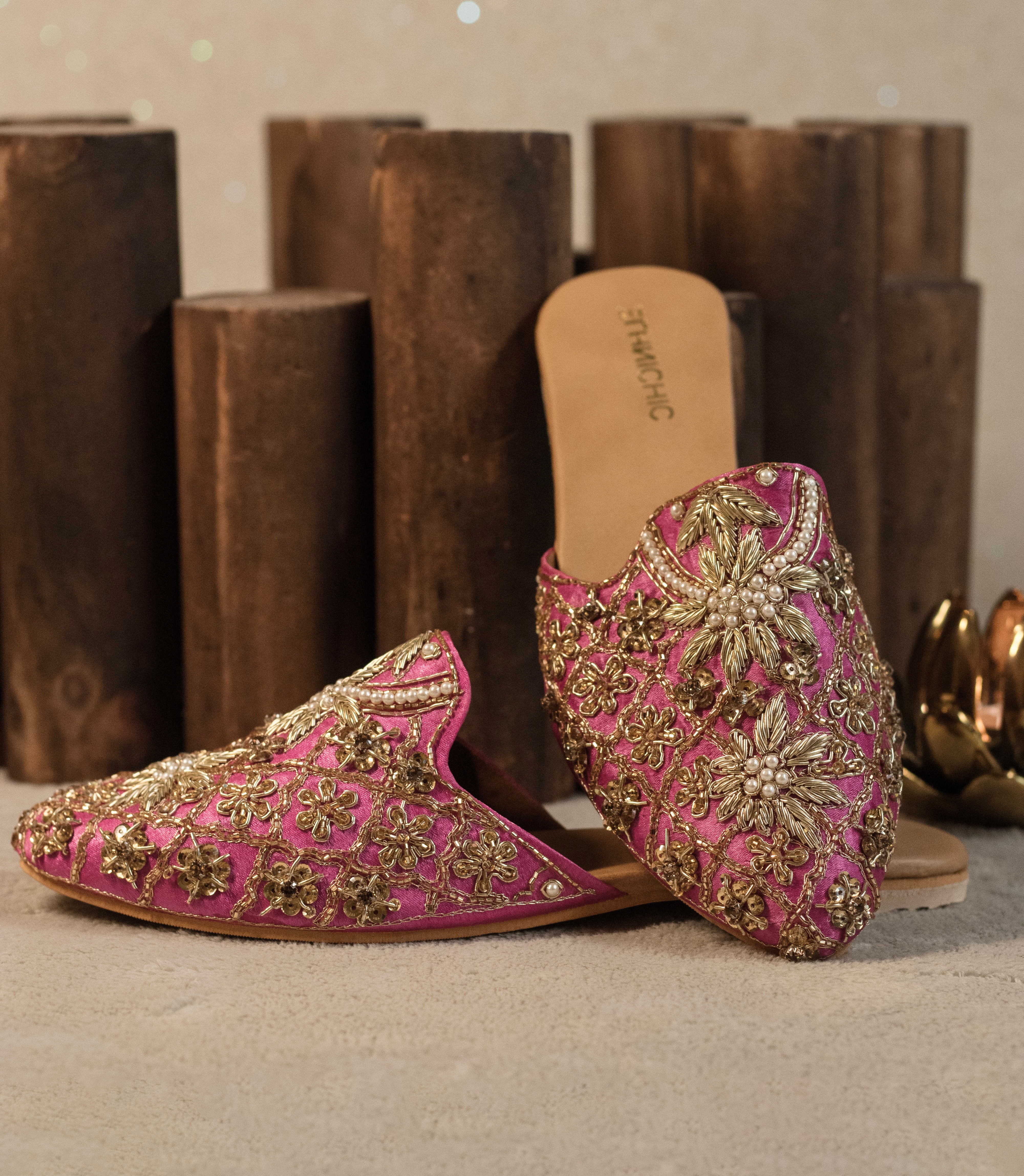 Fuchsia Bloom Hand-Embellished Mules