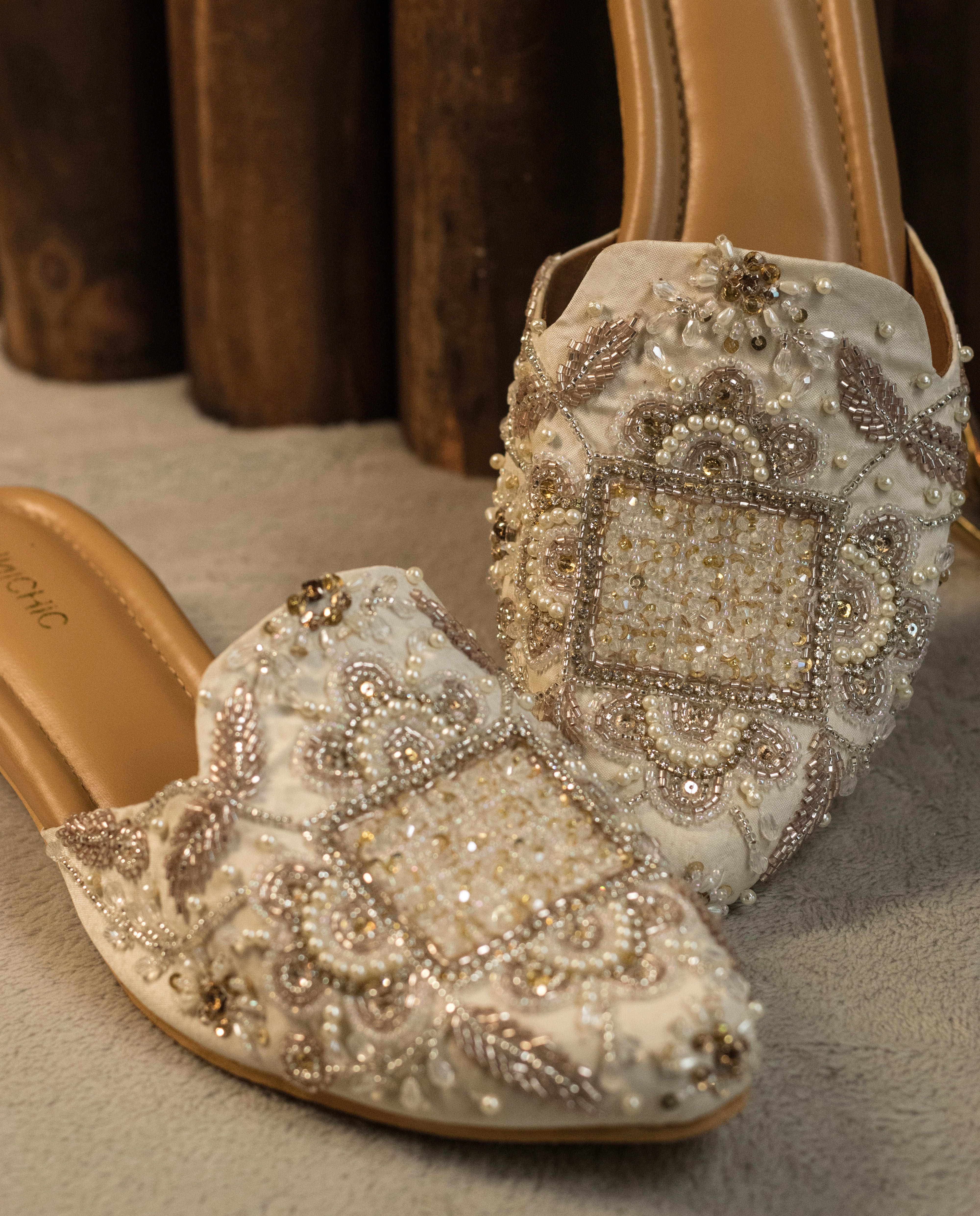Ivory Pearl & Zardosi Hand-Embellished Mules