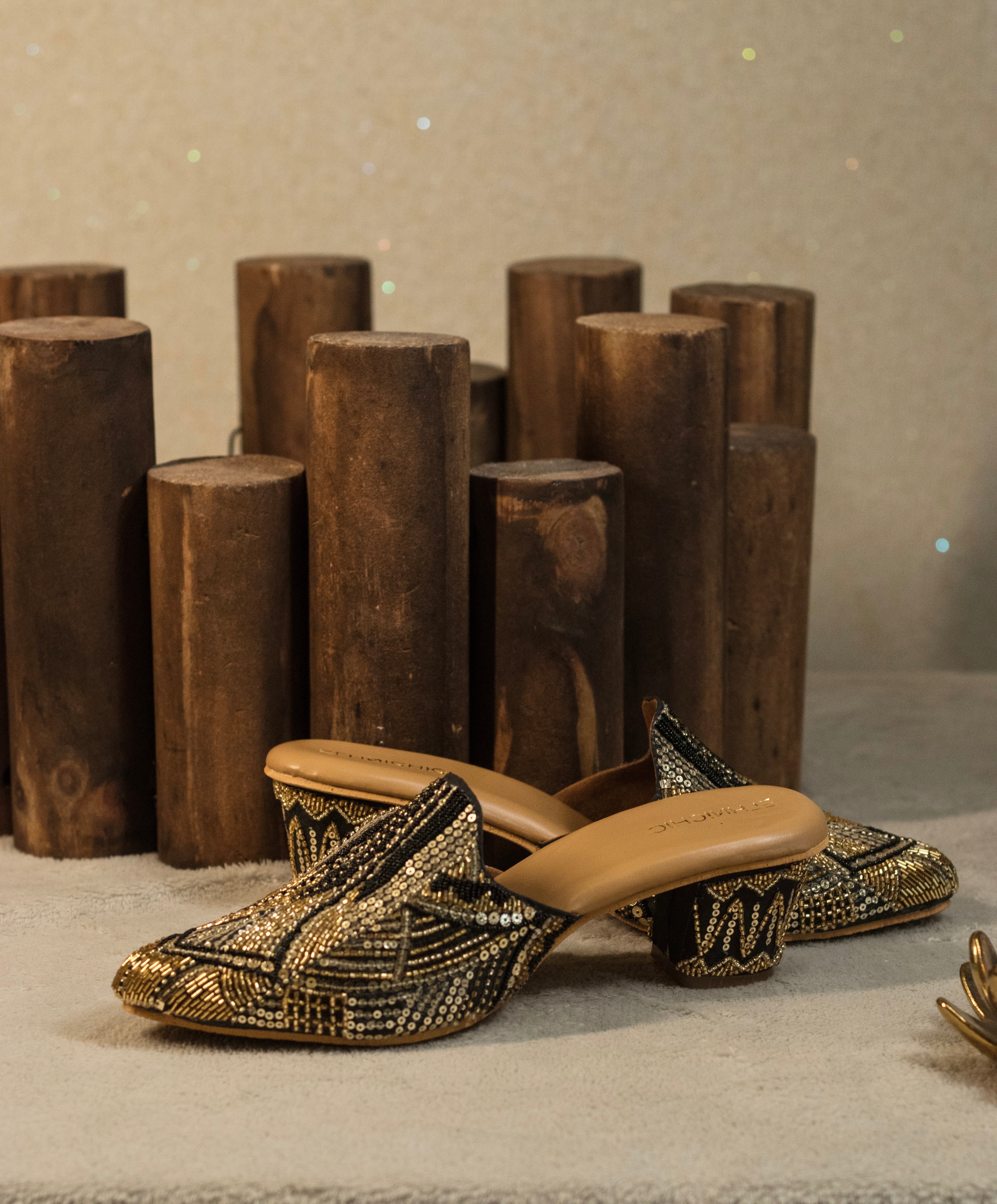 Midnight Gold Sequin & Bead-Encrusted Mules