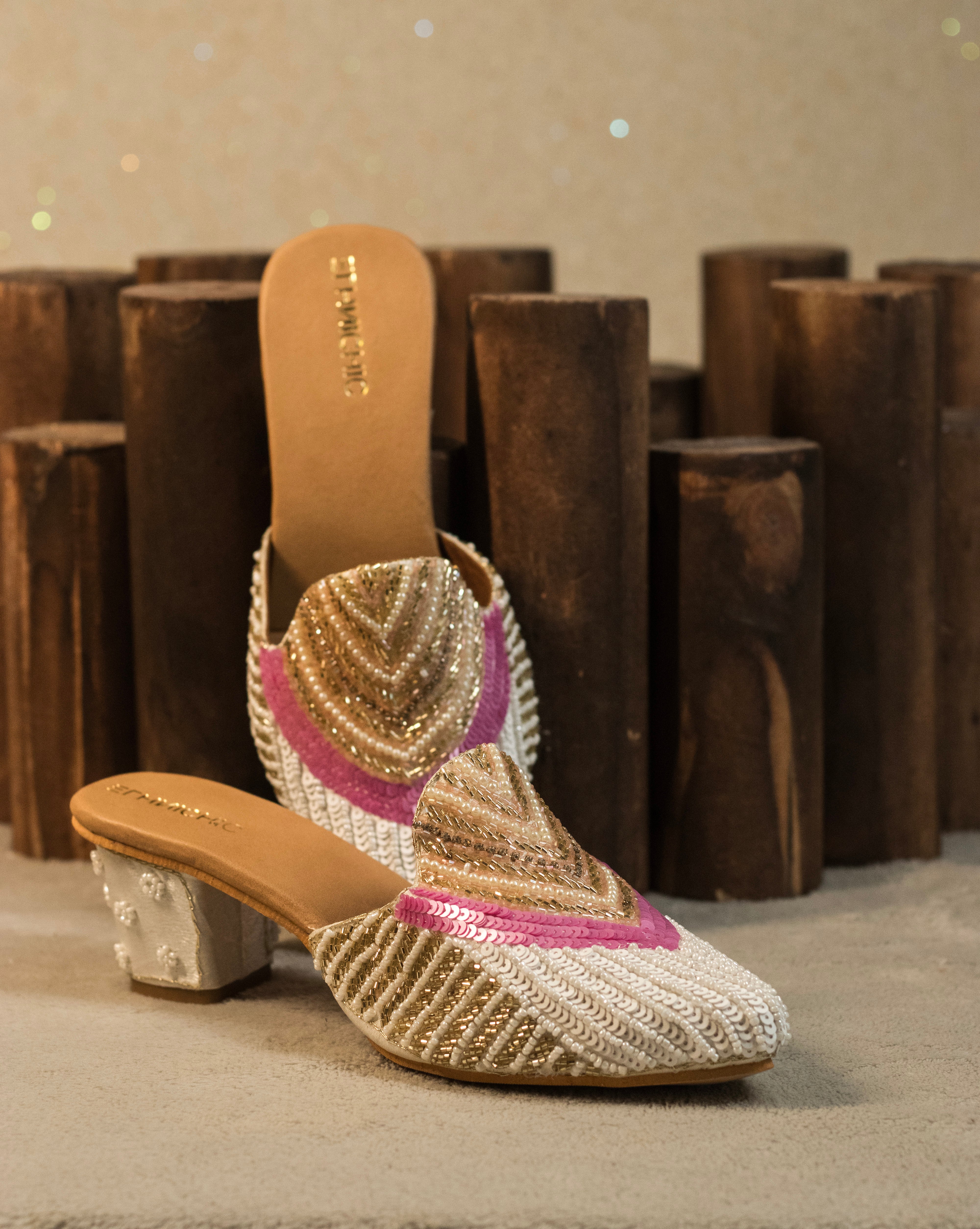Pearl Chevron Sequin Mule Heels