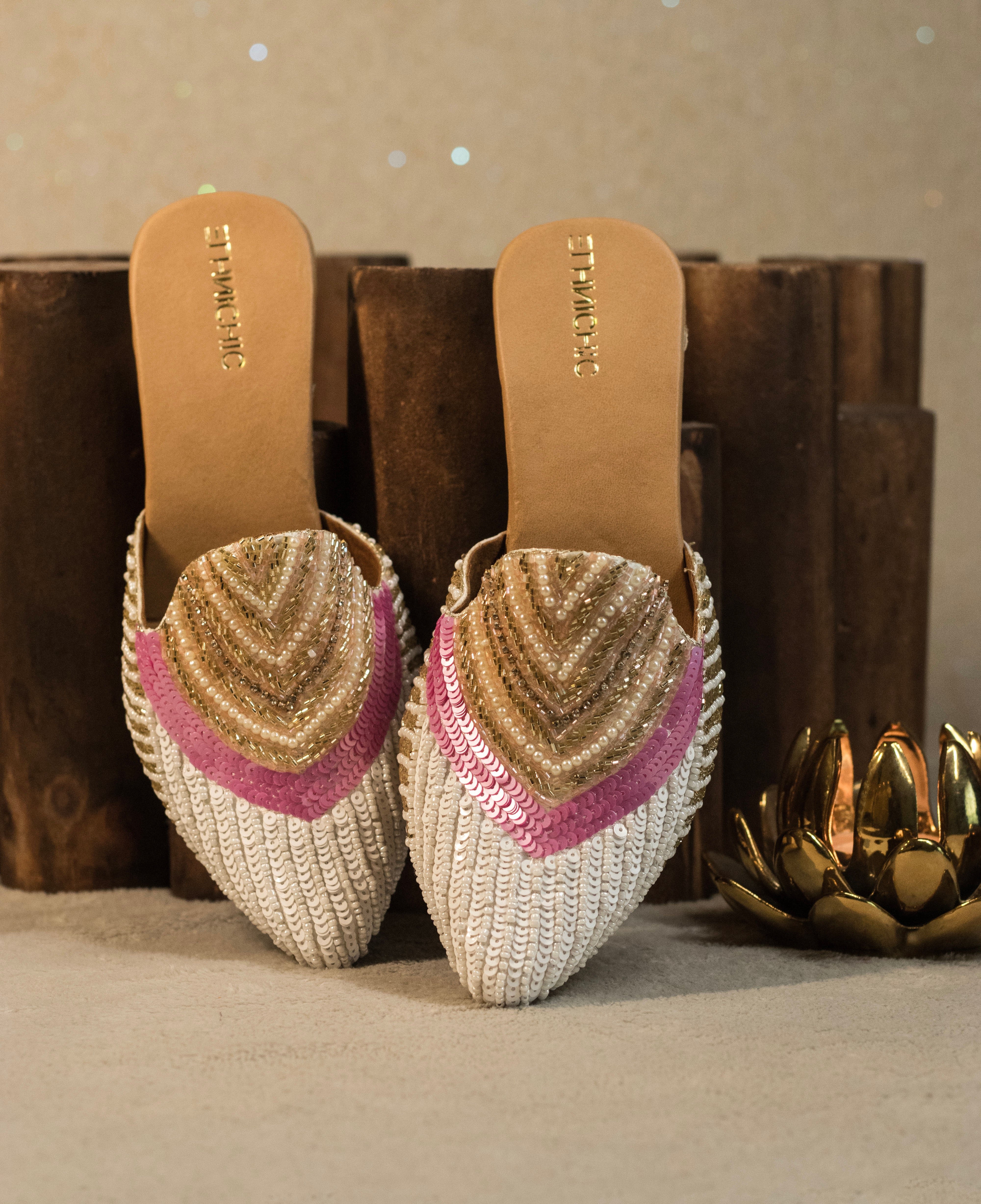 Pearl Chevron Sequin Mule Heels