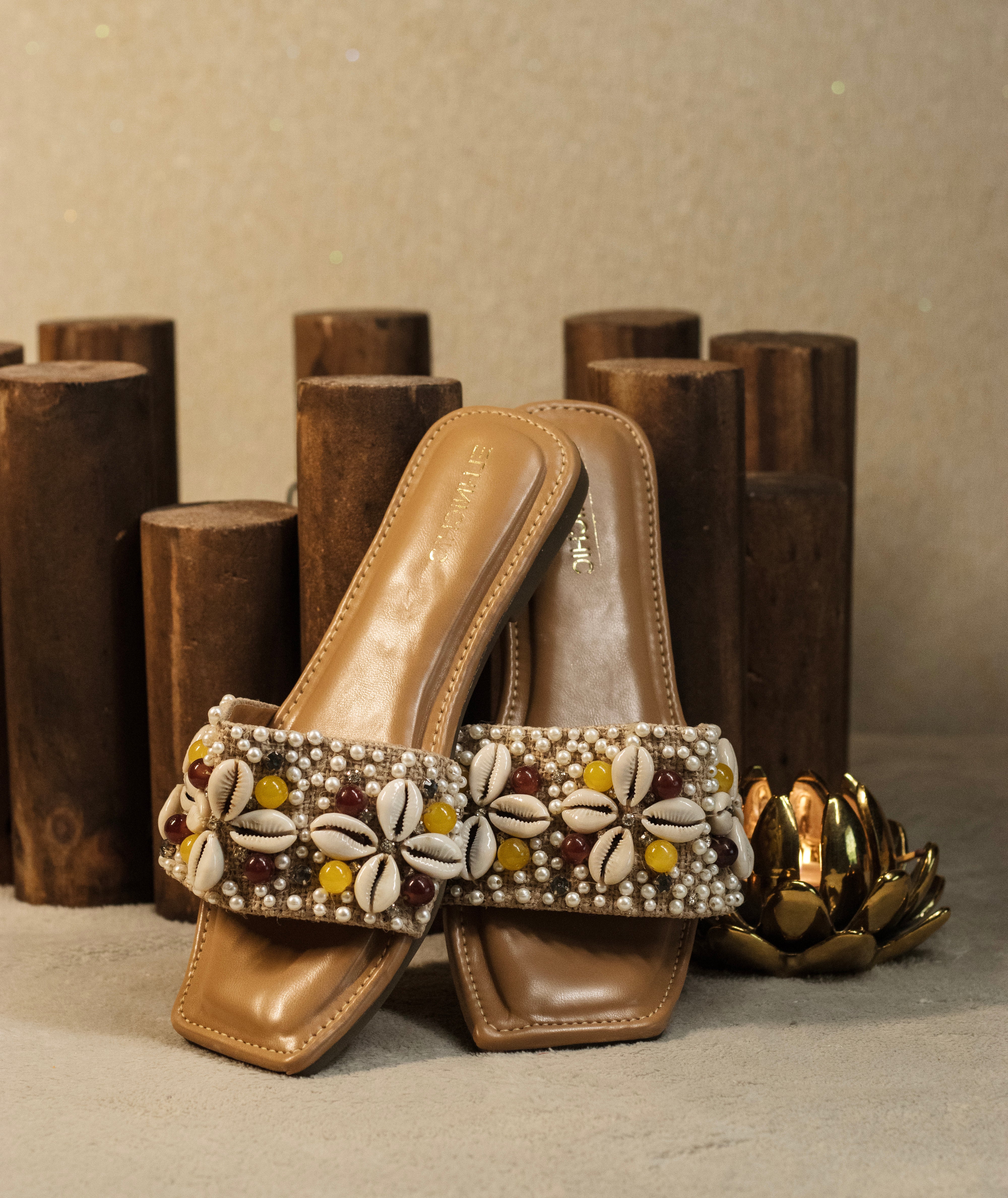 Boho Jute Cowrie Shell Slides