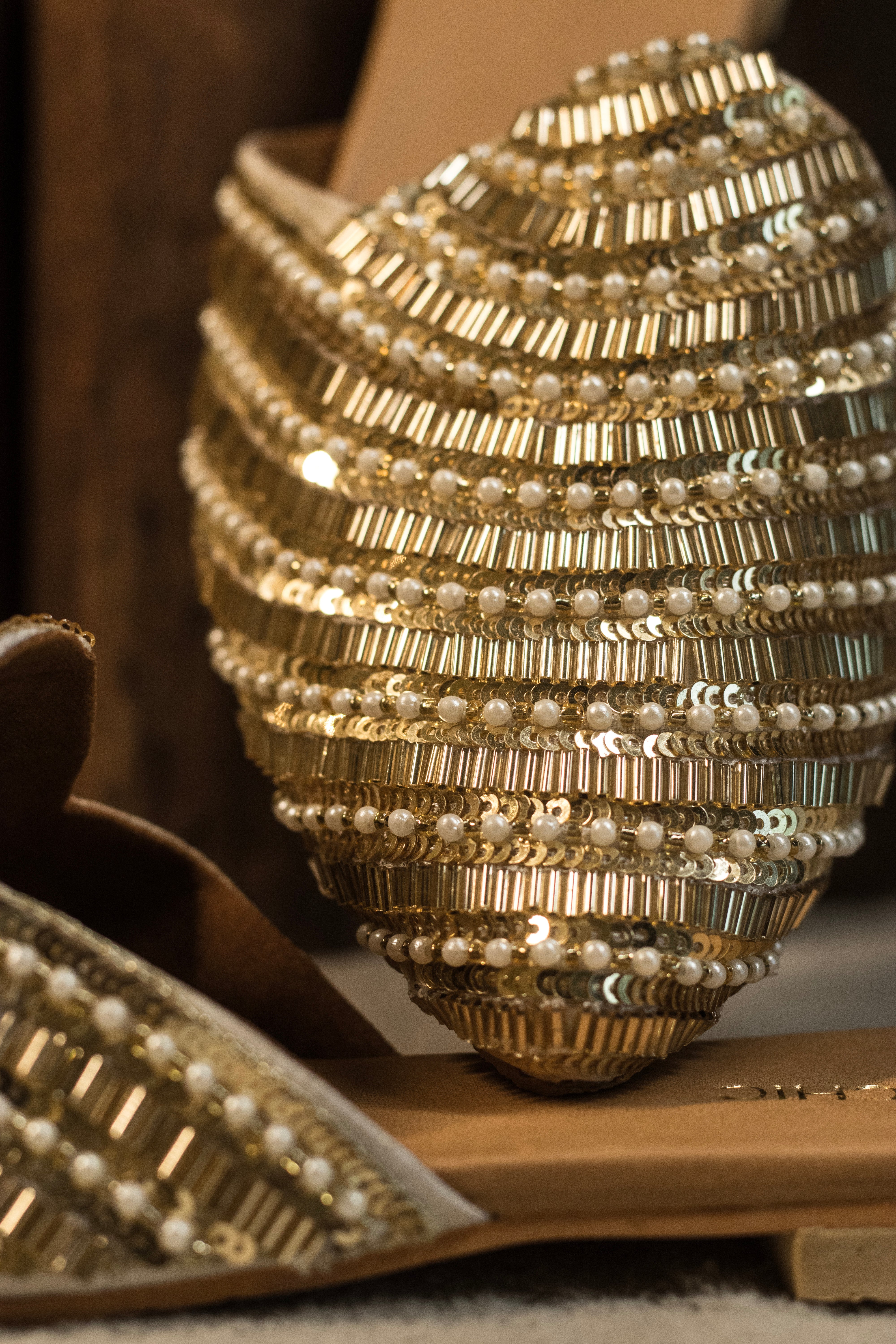 Golden Glitz Pearl-Encrusted Mules