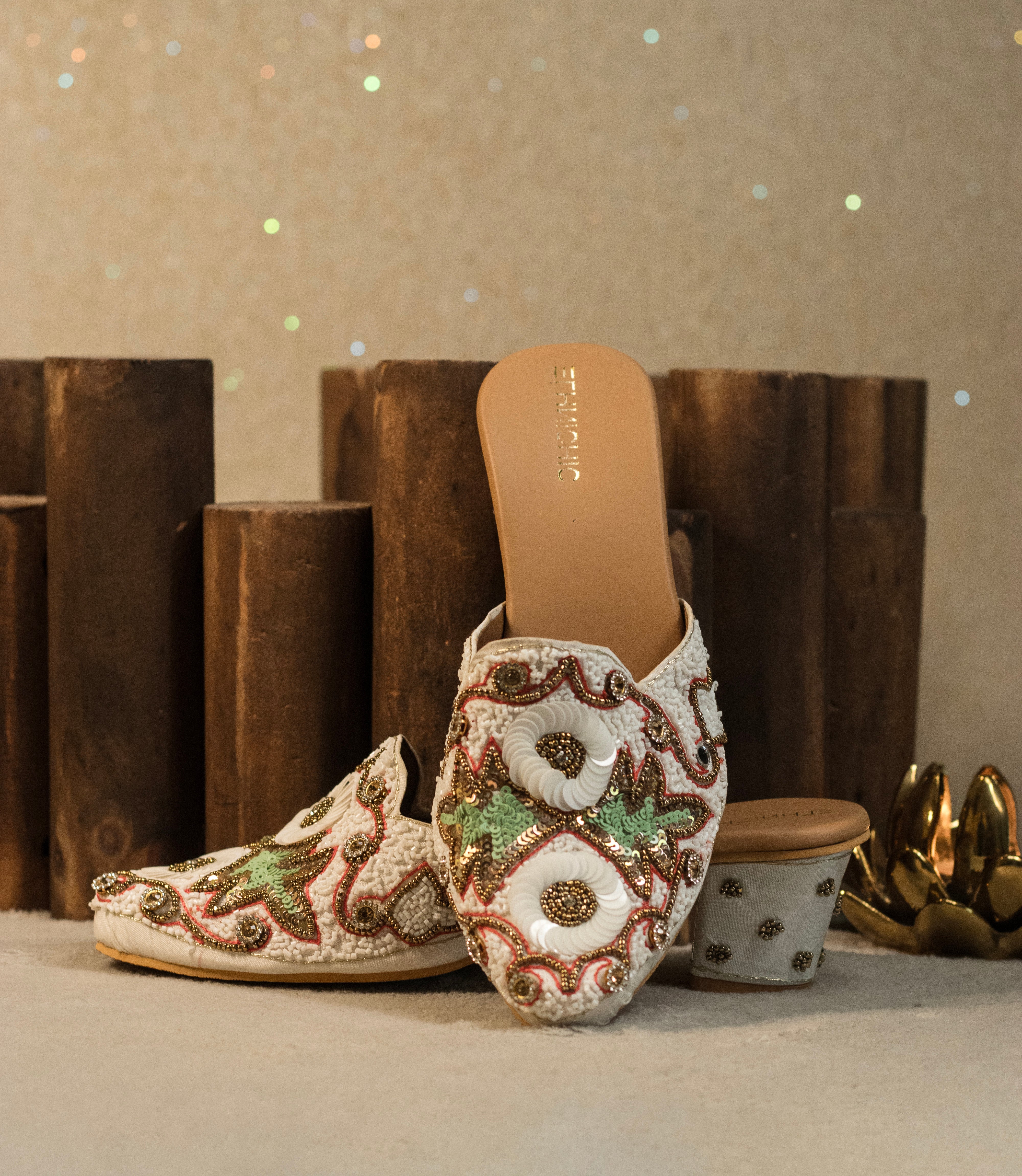 Starry Garden Embroidered Block Heel Mules
