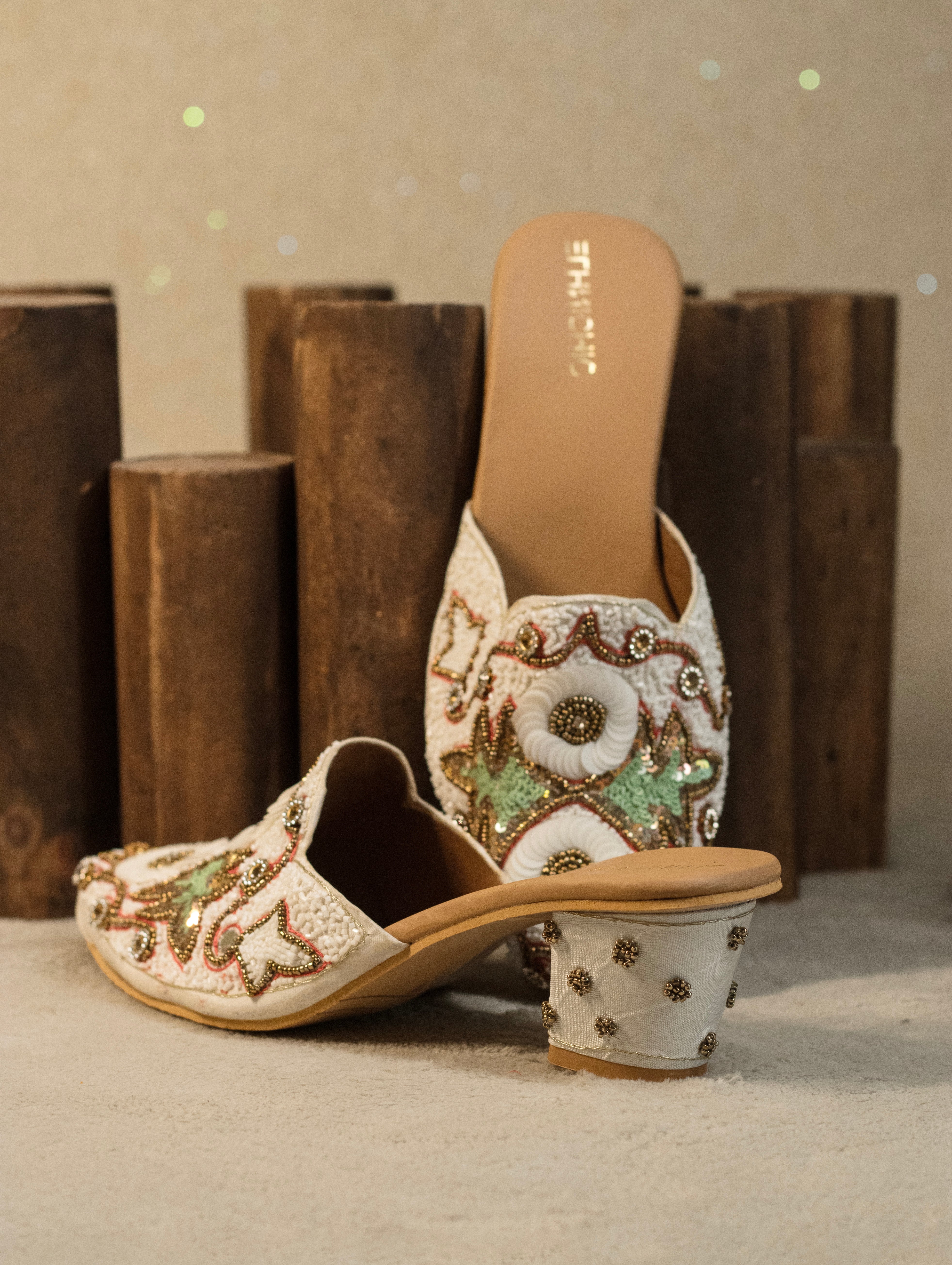 Starry Garden Embroidered Block Heel Mules