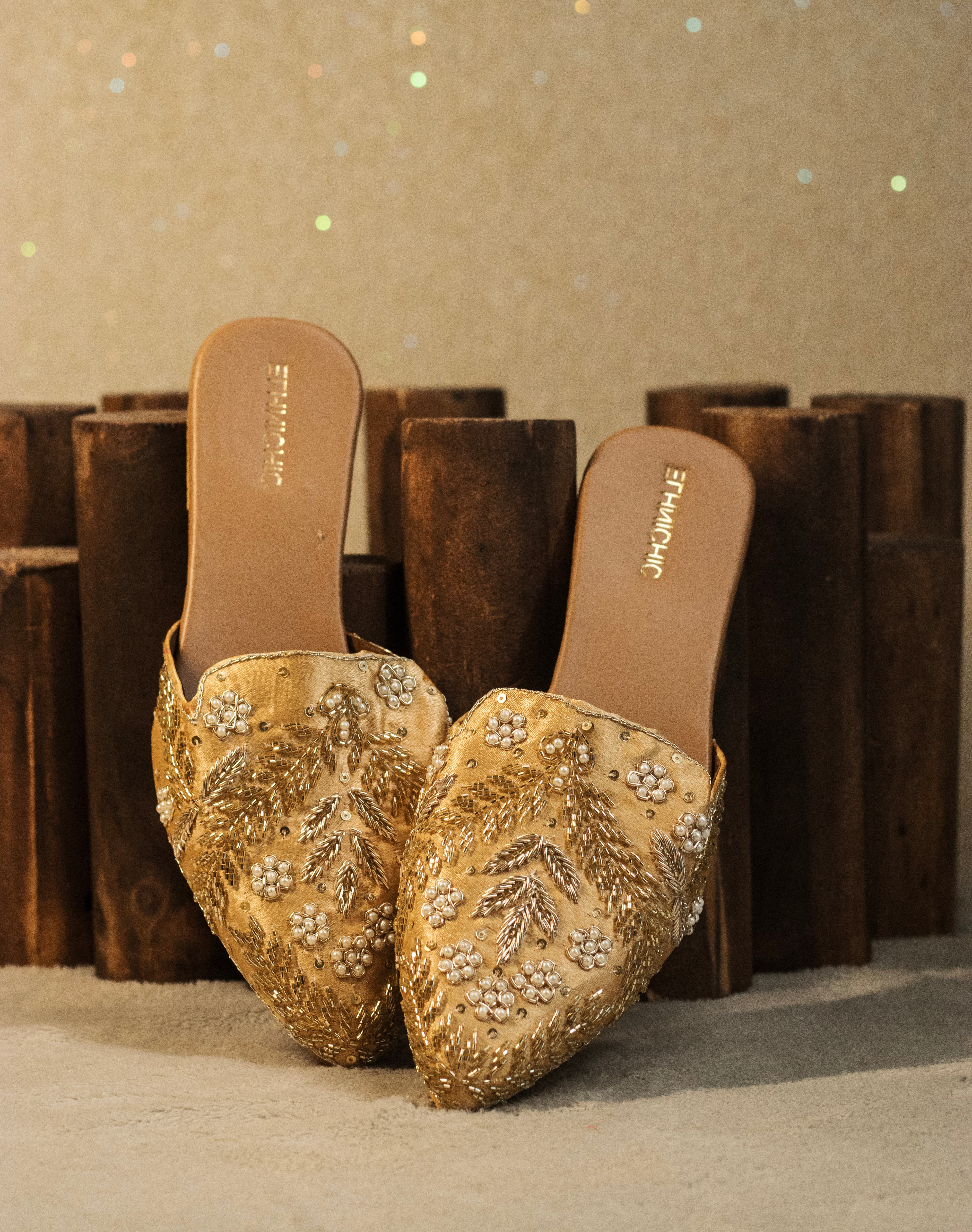 Gilded Fern Pearl-Encrusted Mules