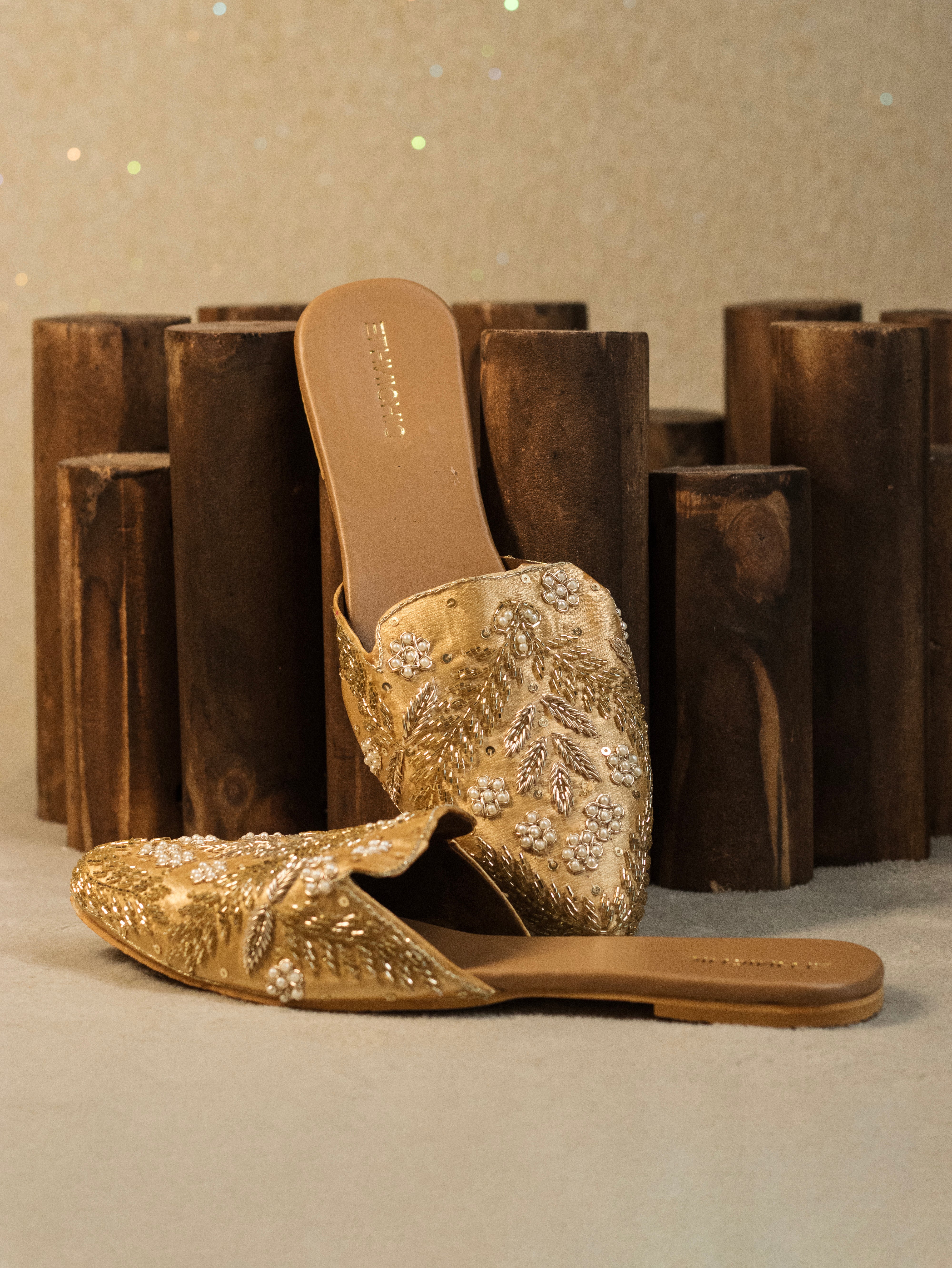 Gilded Fern Pearl-Encrusted Mules