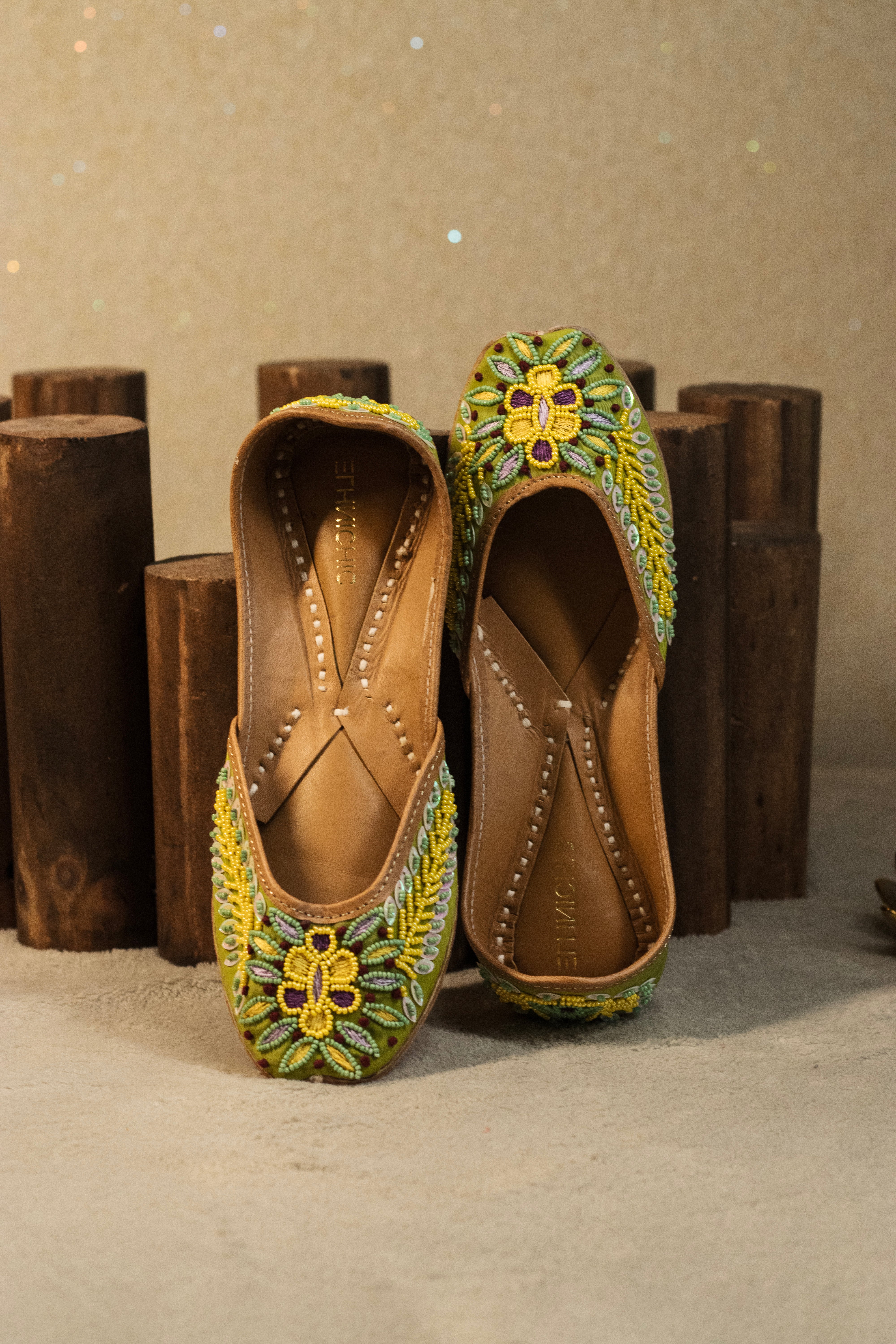 Olive Bloom Hand-Beaded Lime Jutti