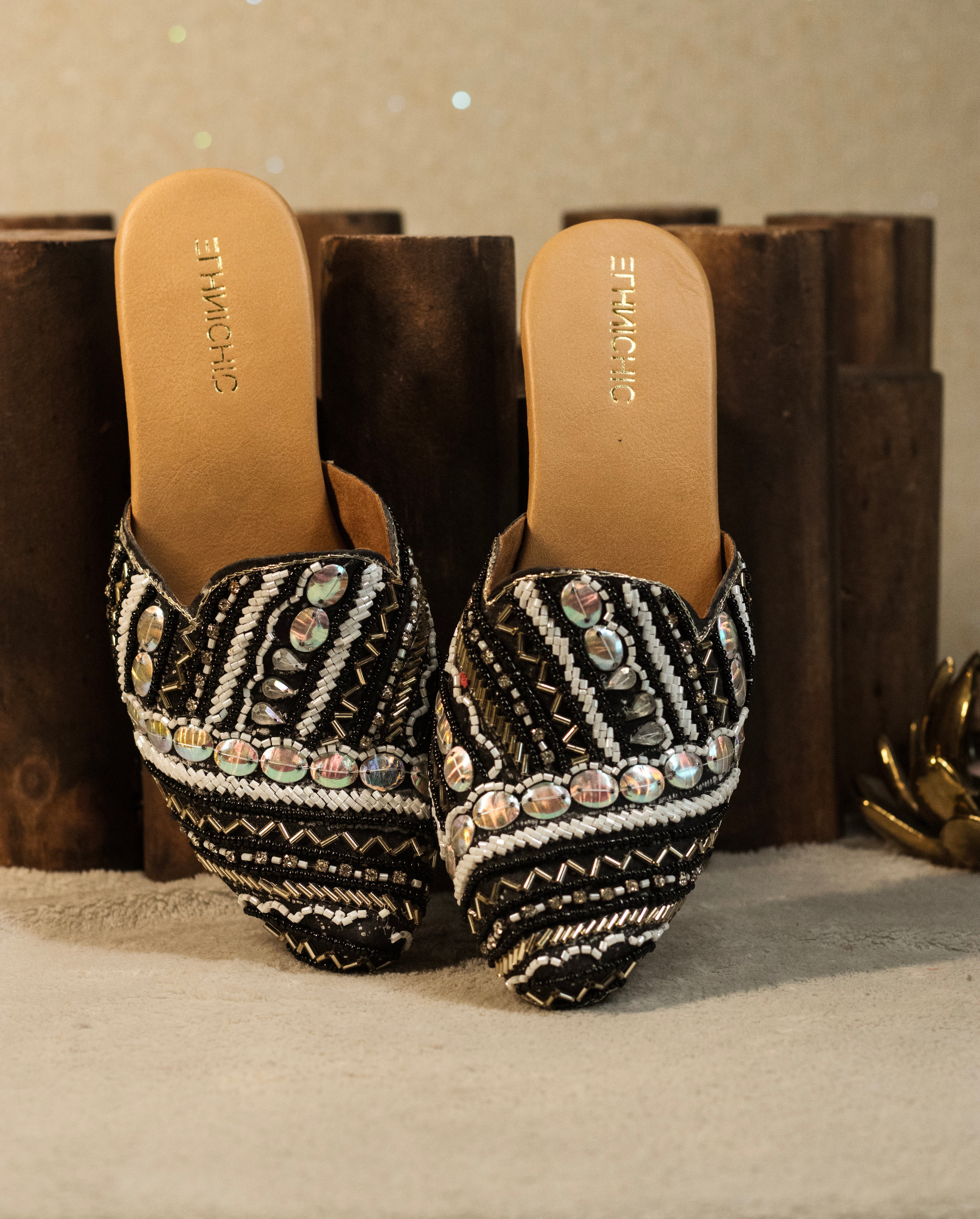 Midnight Monochromatic Beaded Mules