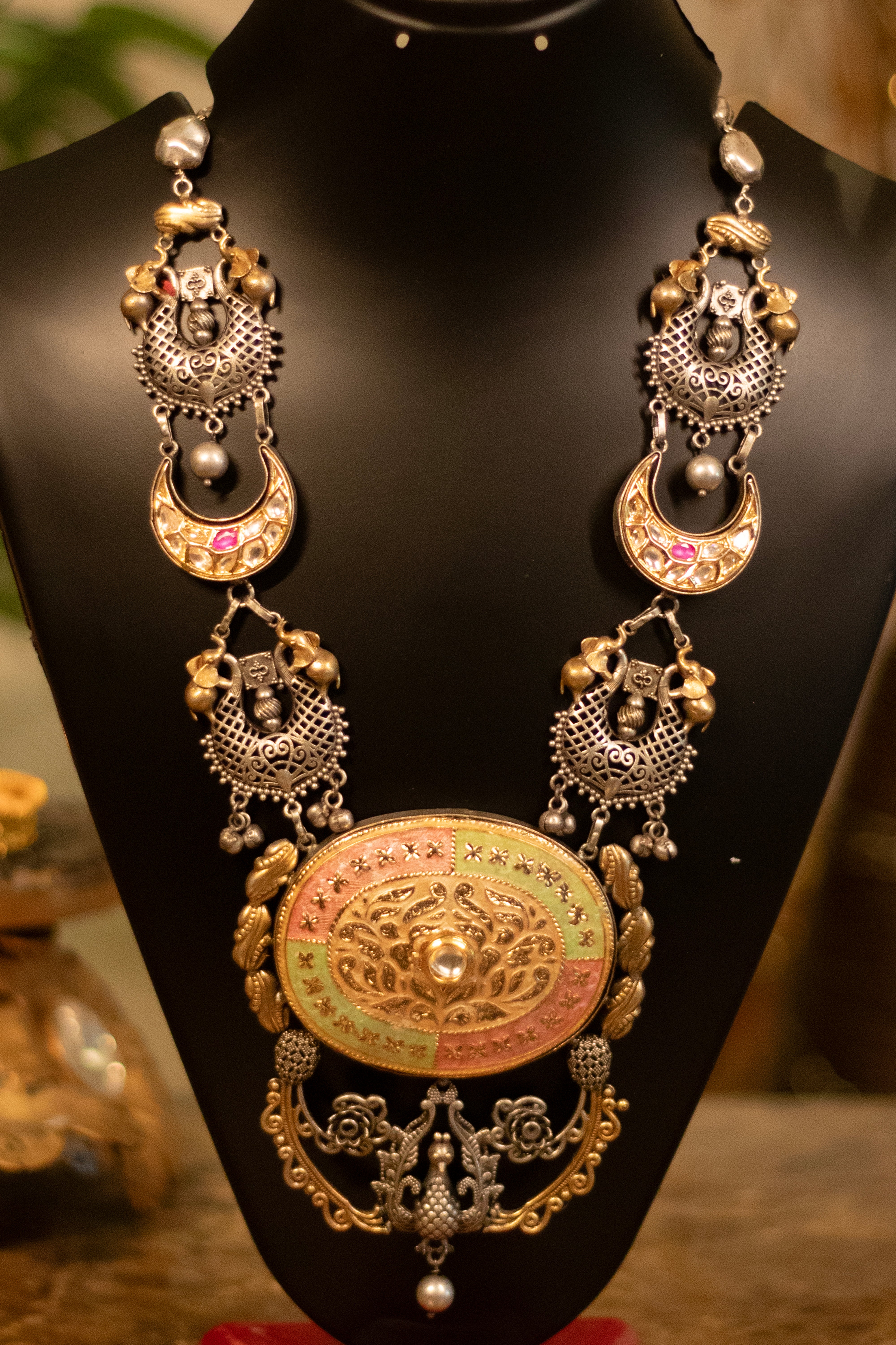 Majestic Dual-Tone Meenakari & Polki Statement Necklace
