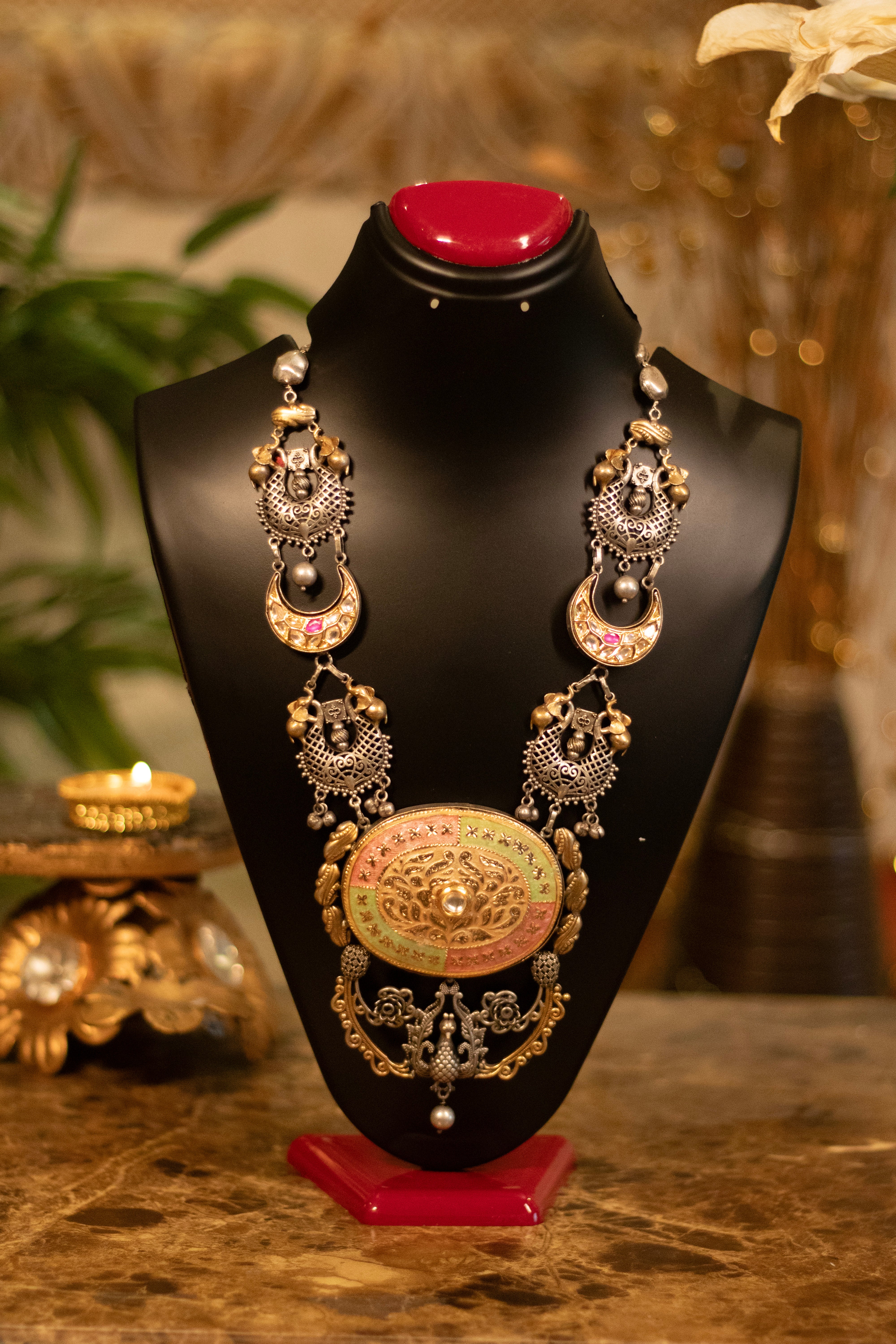 Majestic Dual-Tone Meenakari & Polki Statement Necklace