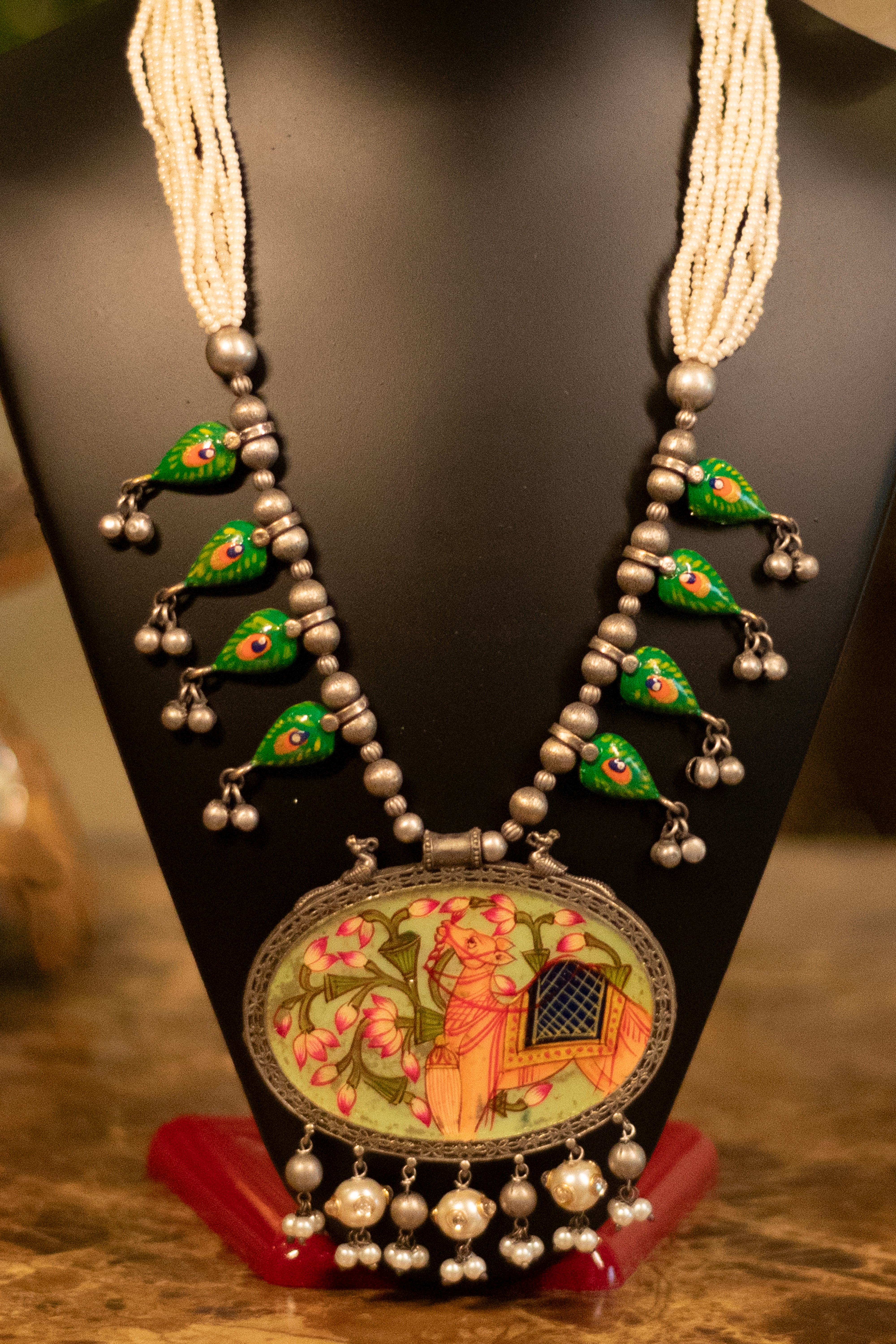 Vintage Pichwai Art & Pearl Enamel Mala