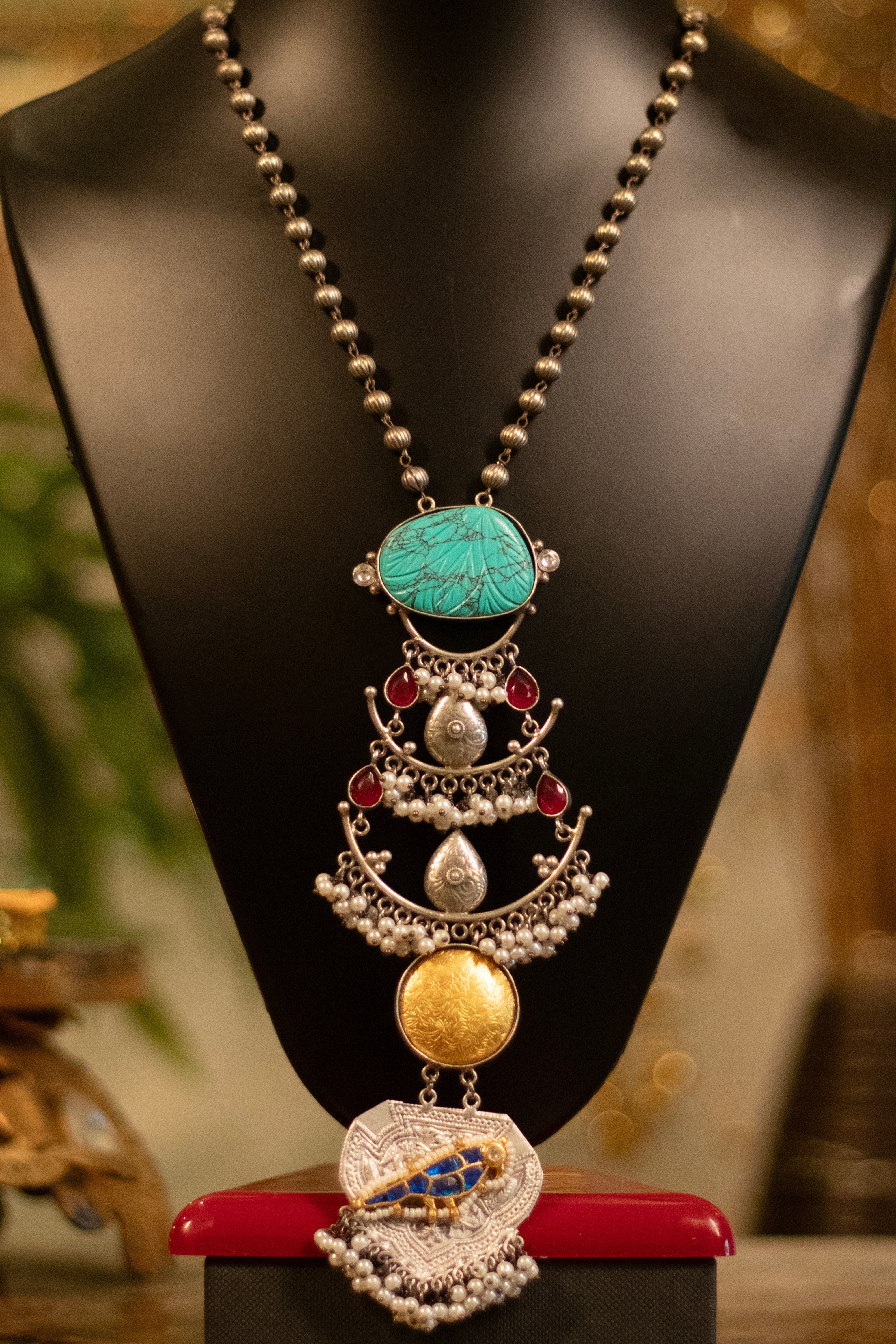Turquoise Pearl Layered Statement Necklace