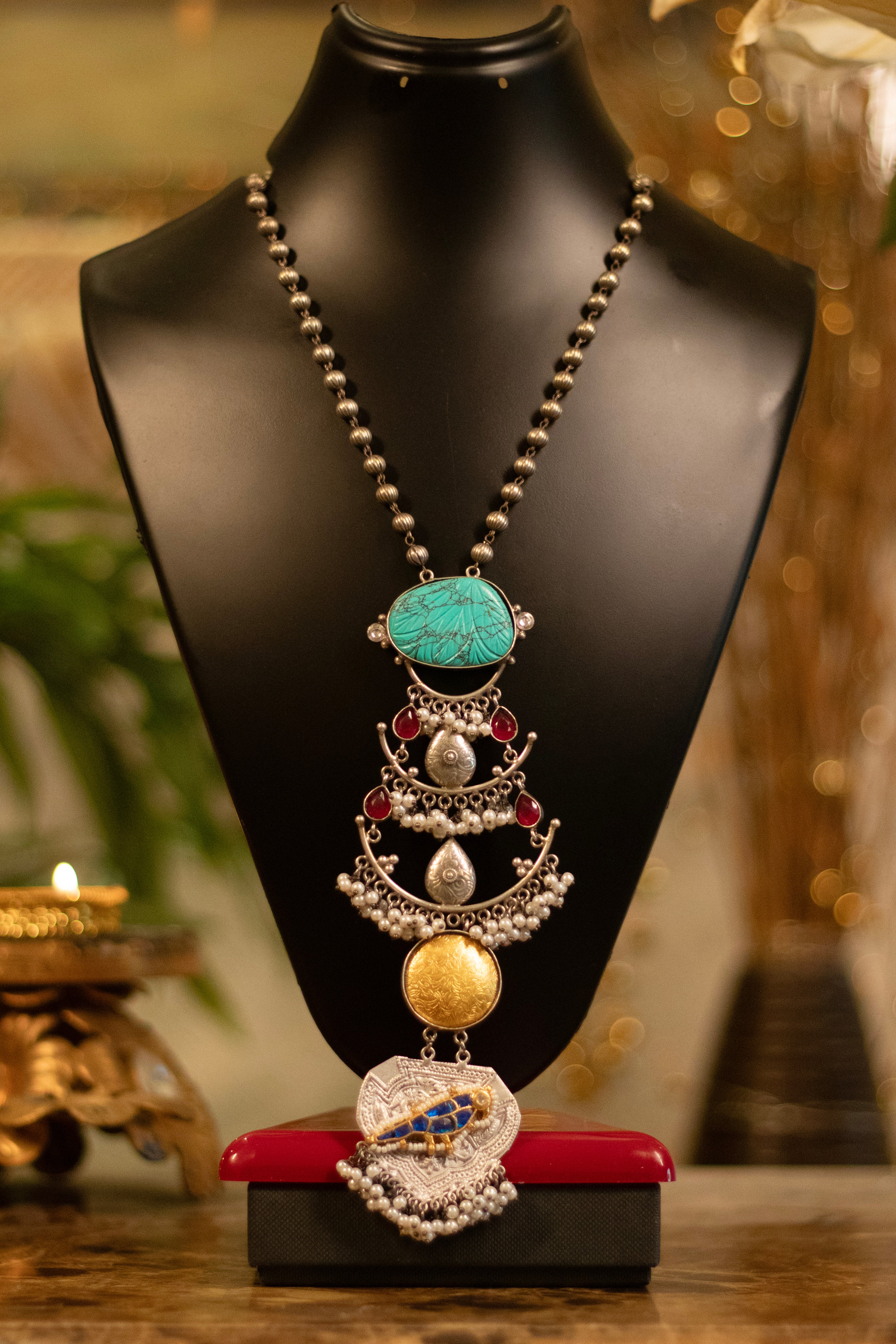 Turquoise Pearl Layered Statement Necklace