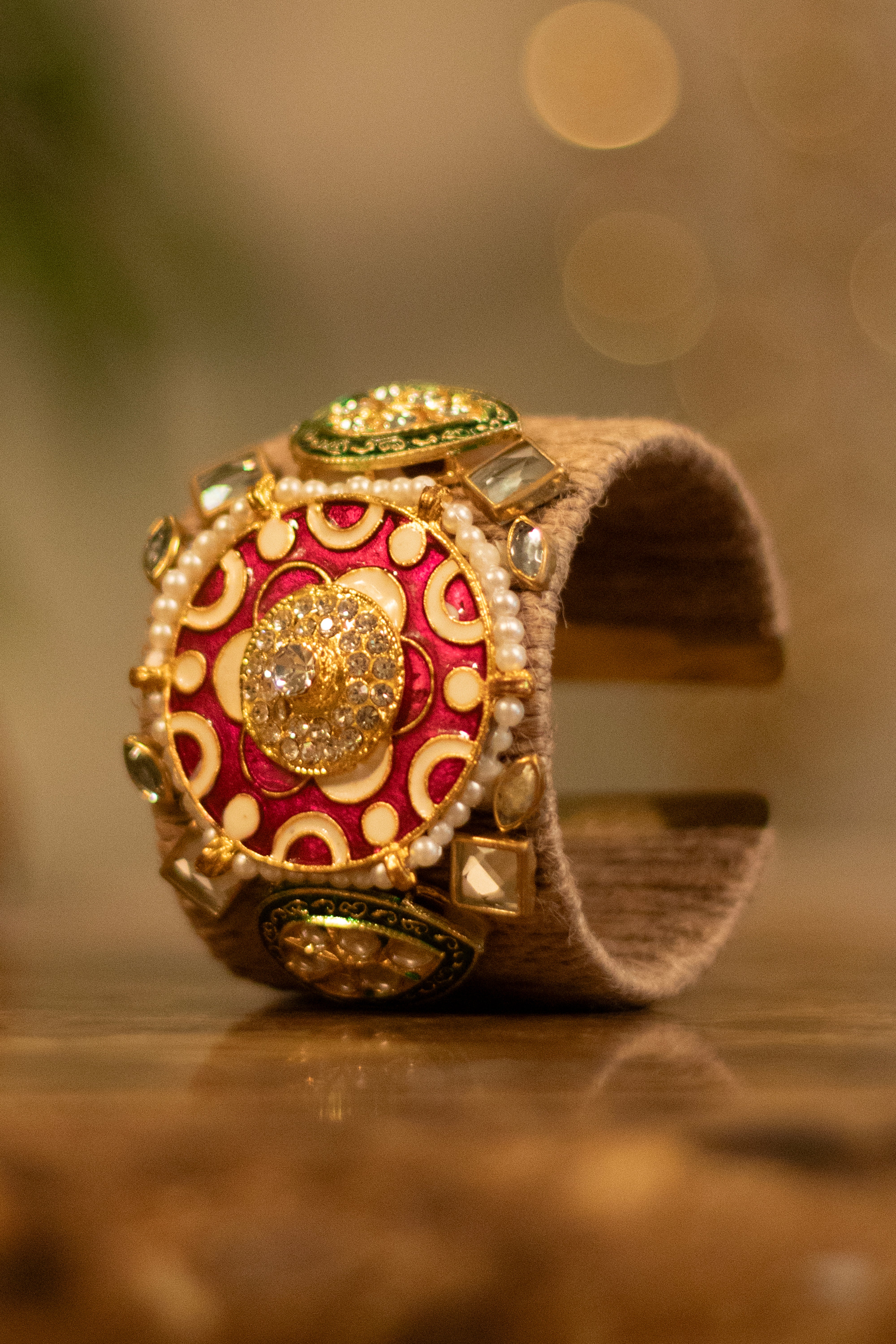 Regal Mirror Embellished Handcrafted Cuff Bracelet