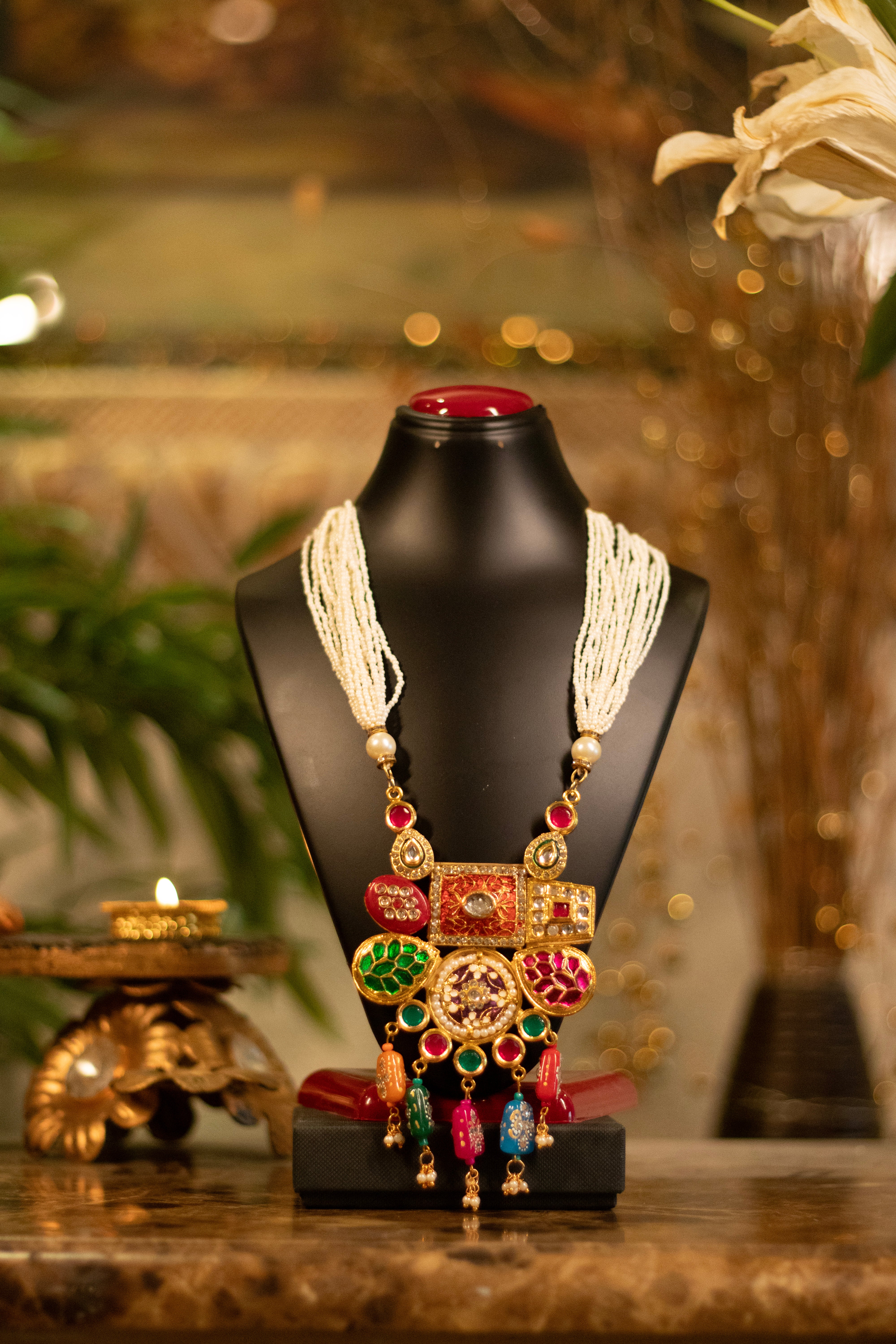 Regal Multicolored Kundan & Seed Pearl Statement Necklace