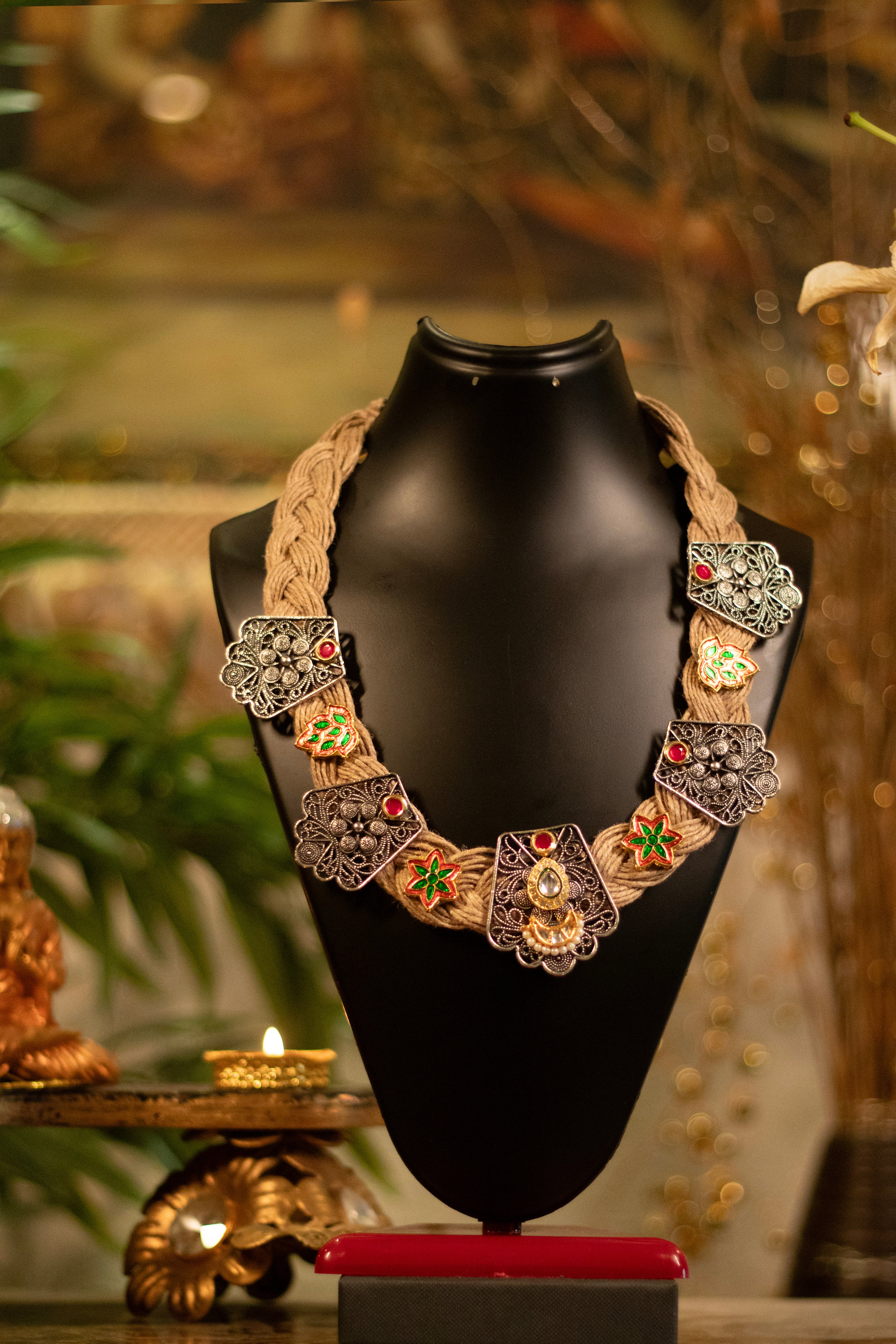 Bohemian Braided Tribal Statement Necklace