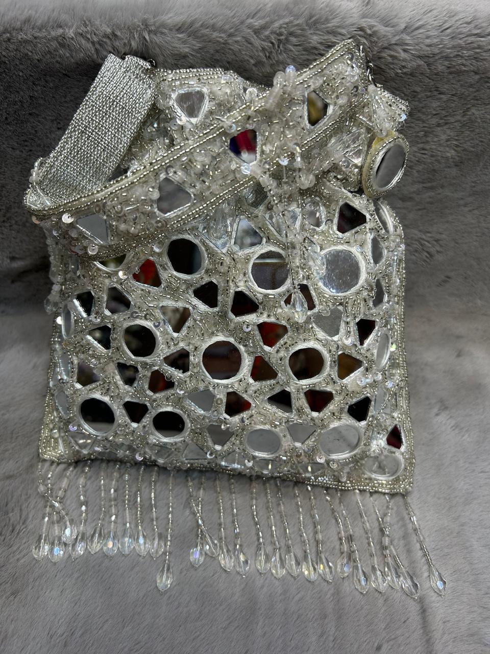 Crystal Mirror Embellished Potli Bag