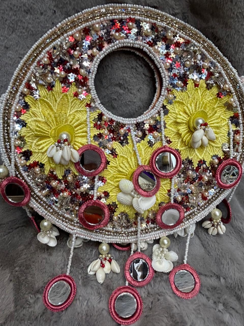Sunflower Mirror Shell Handcrafted Wall Hanging
