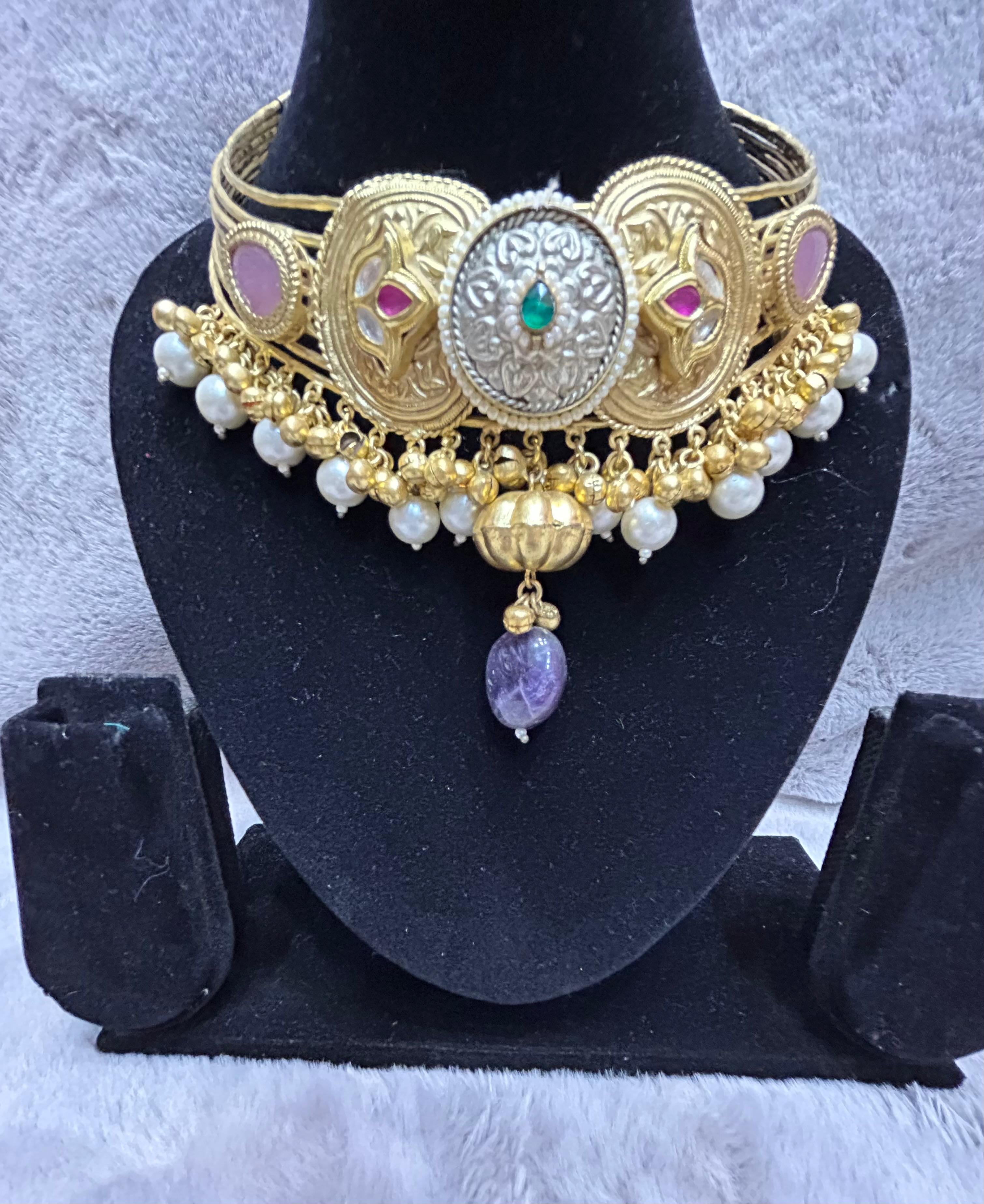 Antique Pearl Drop Choker Necklace