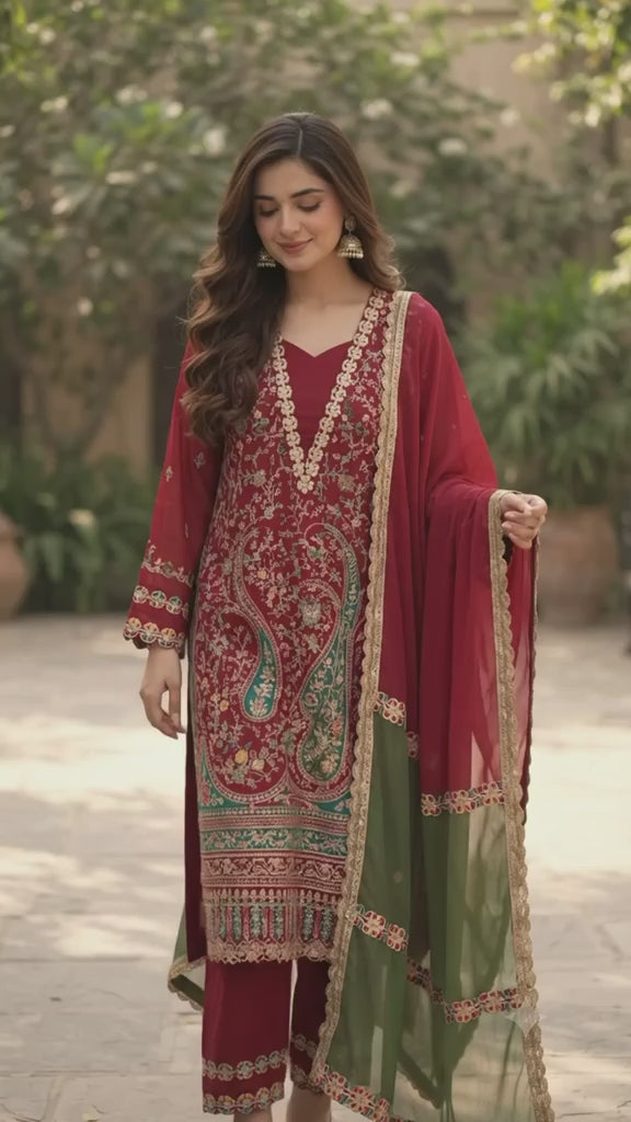 Premium Silk Embroidered Suit Set