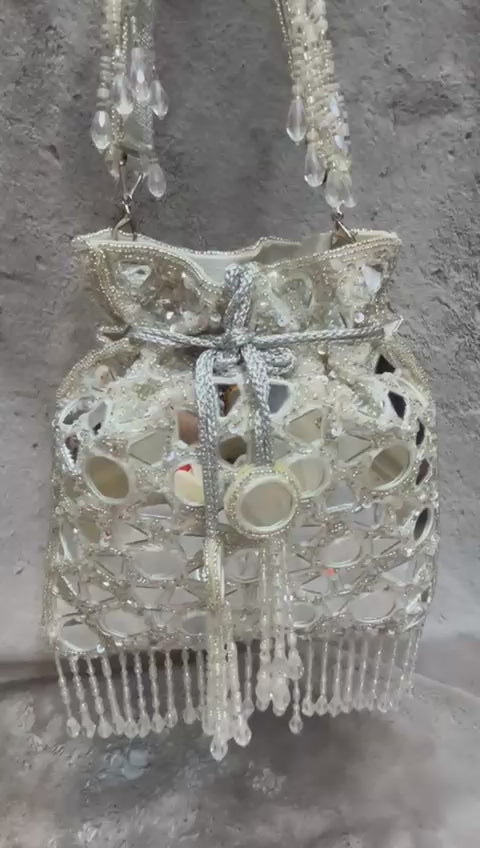 Crystal Mirror Embellished Potli Bag