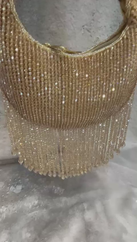 Golden Crystal Fringe Party Bag