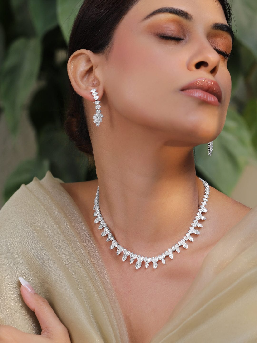 Plated Crystal-Studded Jewellery Set