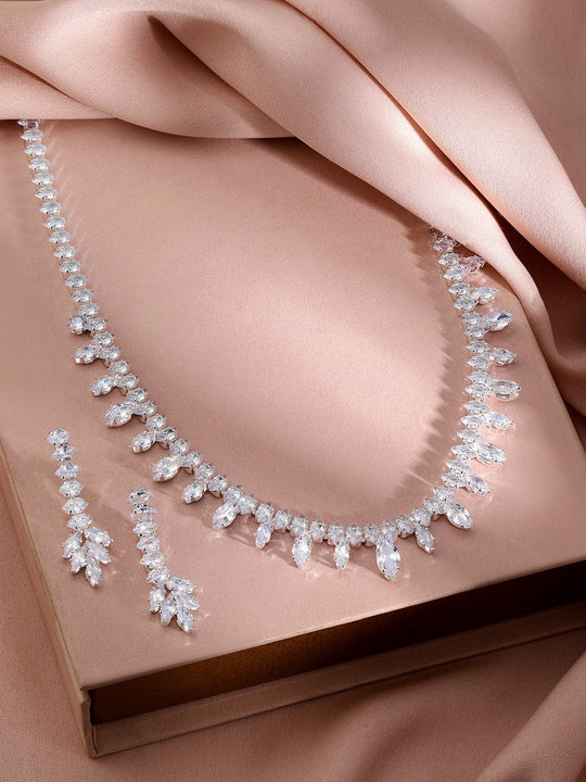 Plated Crystal-Studded Jewellery Set